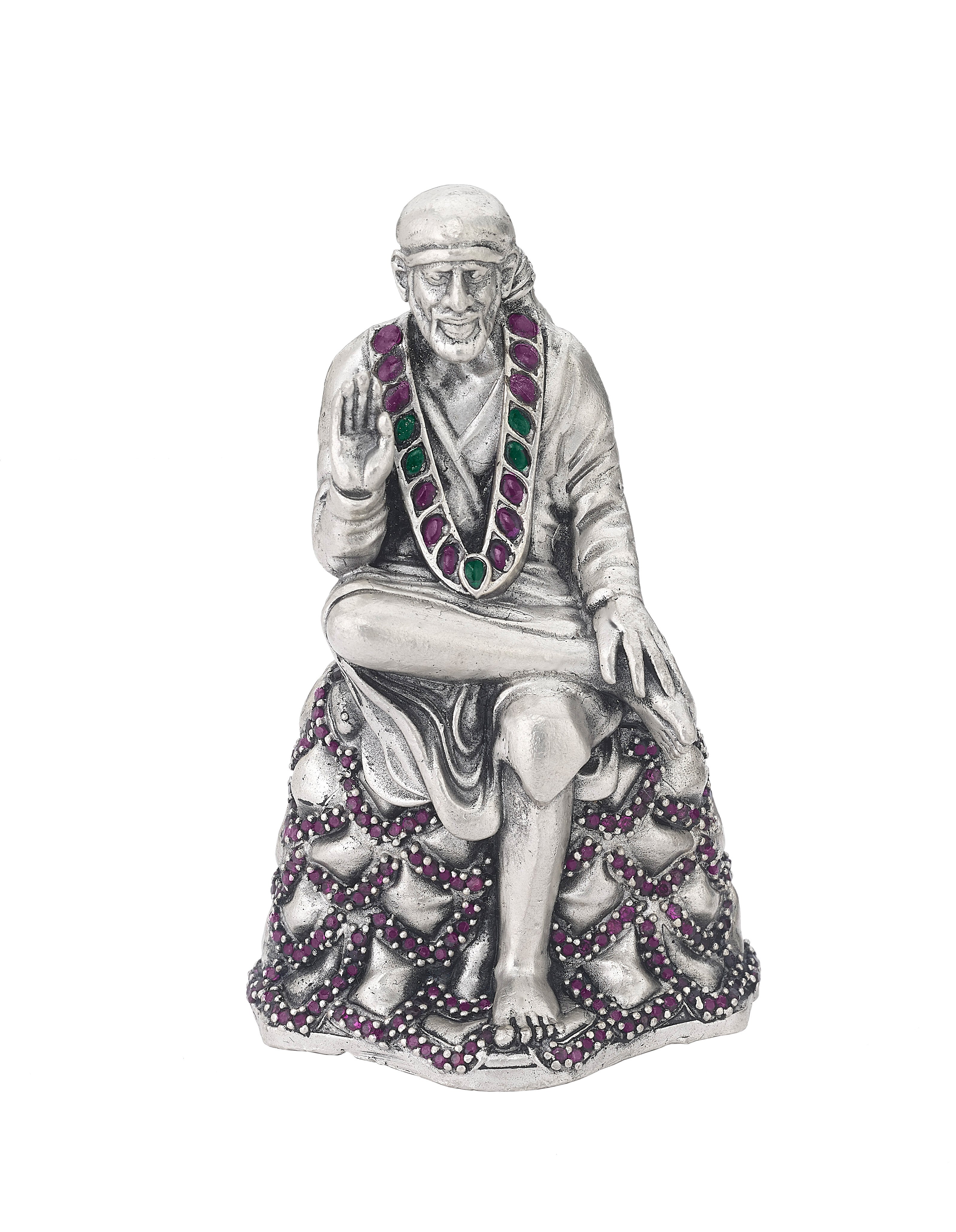 Divinely Crafted Sterling Silver Lord Sai Baba Statue