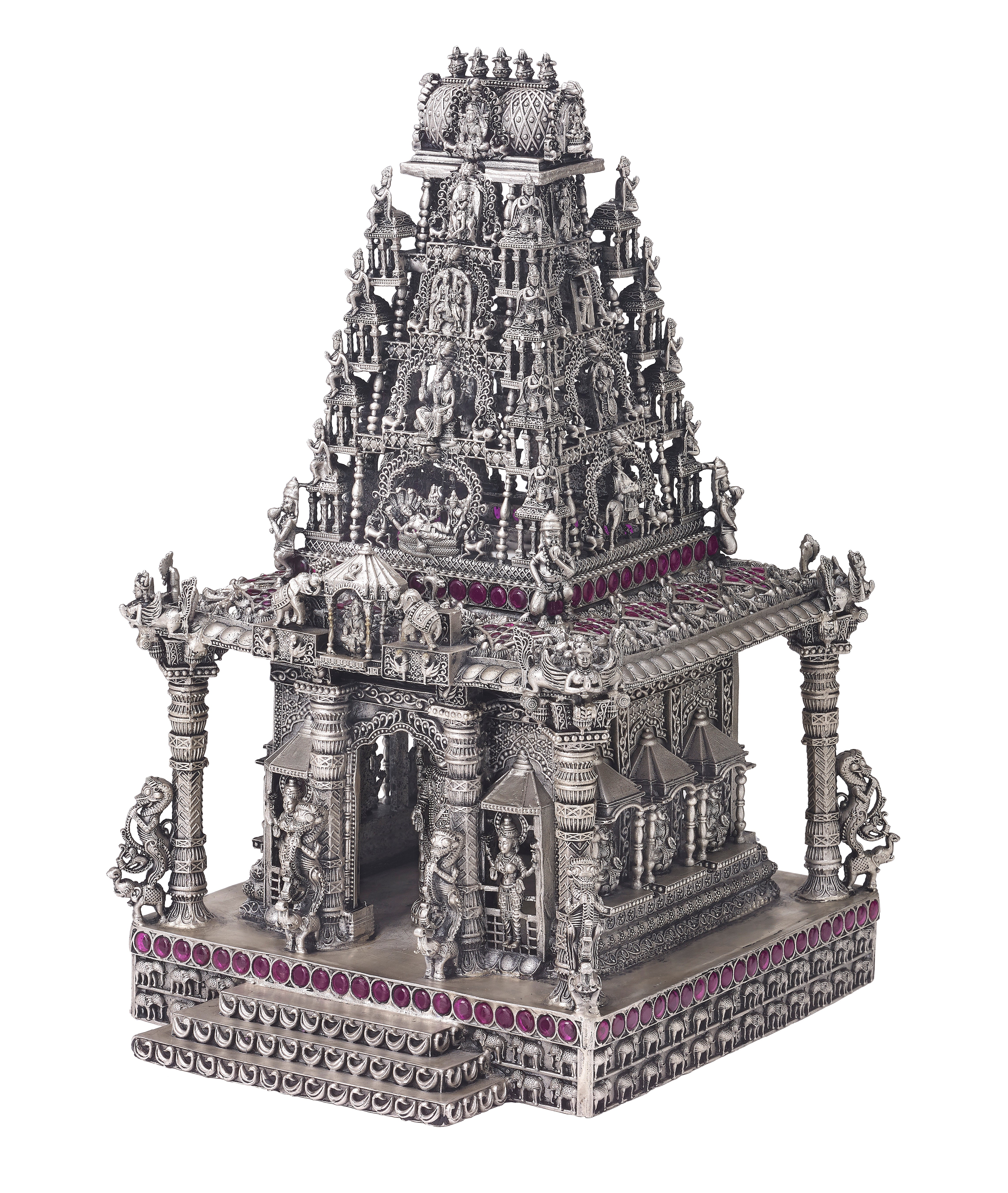 Sterling Silver Temple with Red Stones