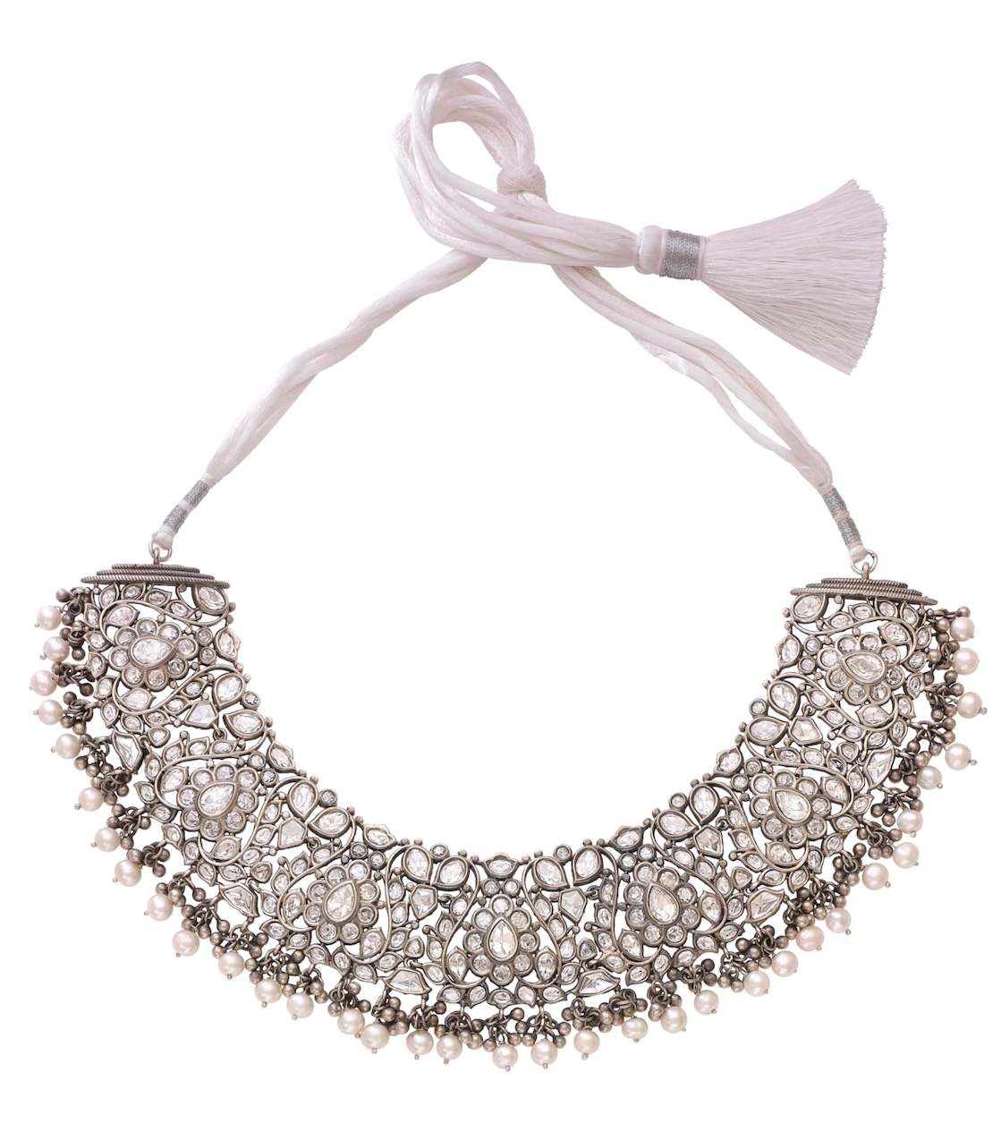 Sterling Silver Necklace with White Stones