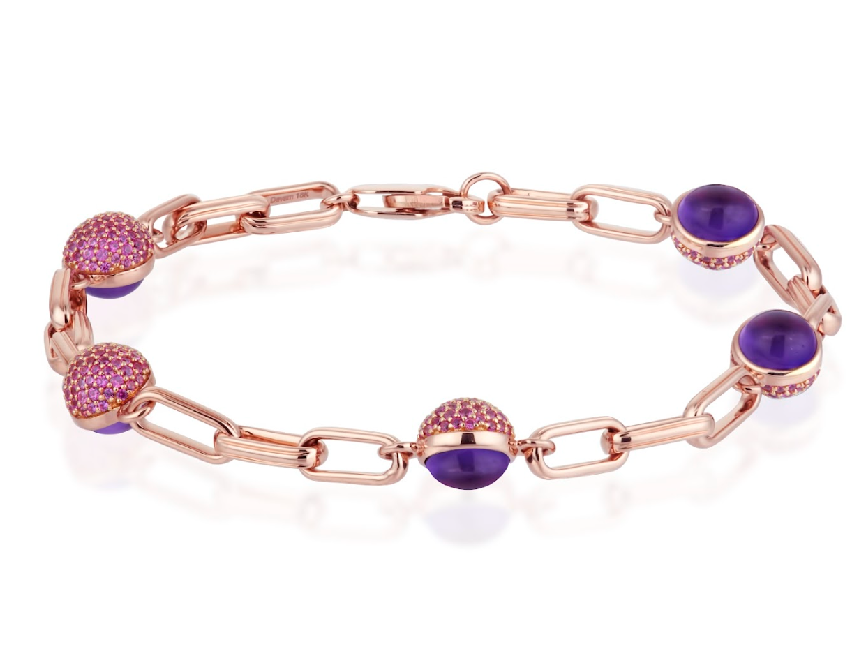 Devam Signature-Link BEADS Bracelet - Pink Sapphire + Amythest