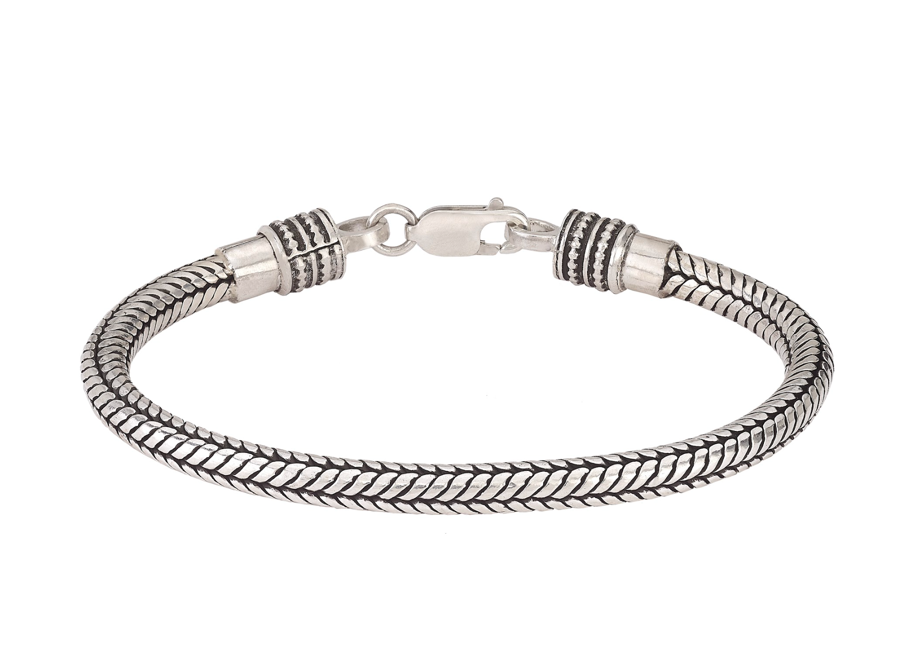 Sterling Silver Raised Herringbone Link Men's Bracelet House of Devam