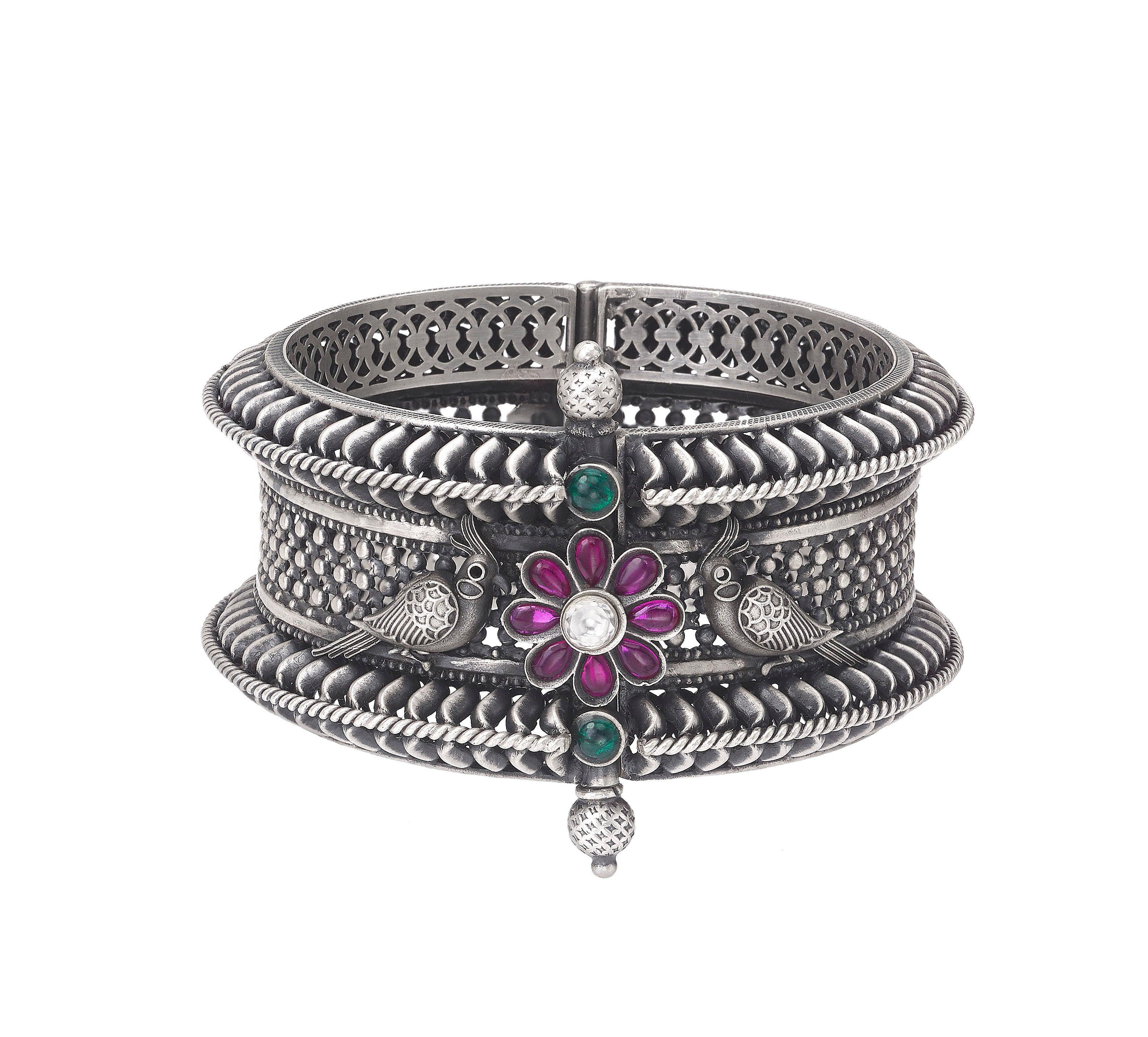 Sterling Silver Bangle with Colored Stones Devam
