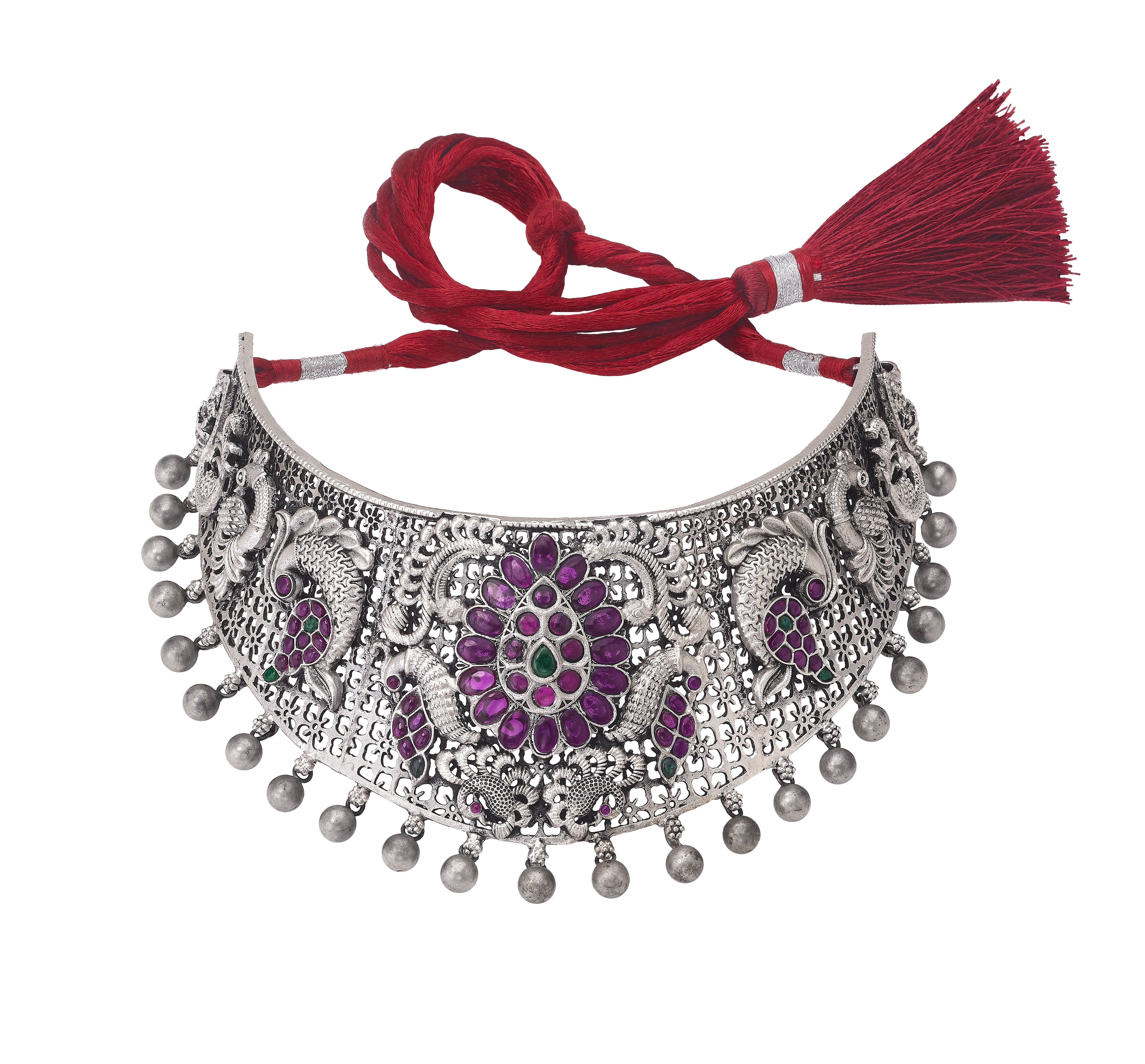 Sterling Silver Necklace with Purple Stones Devam