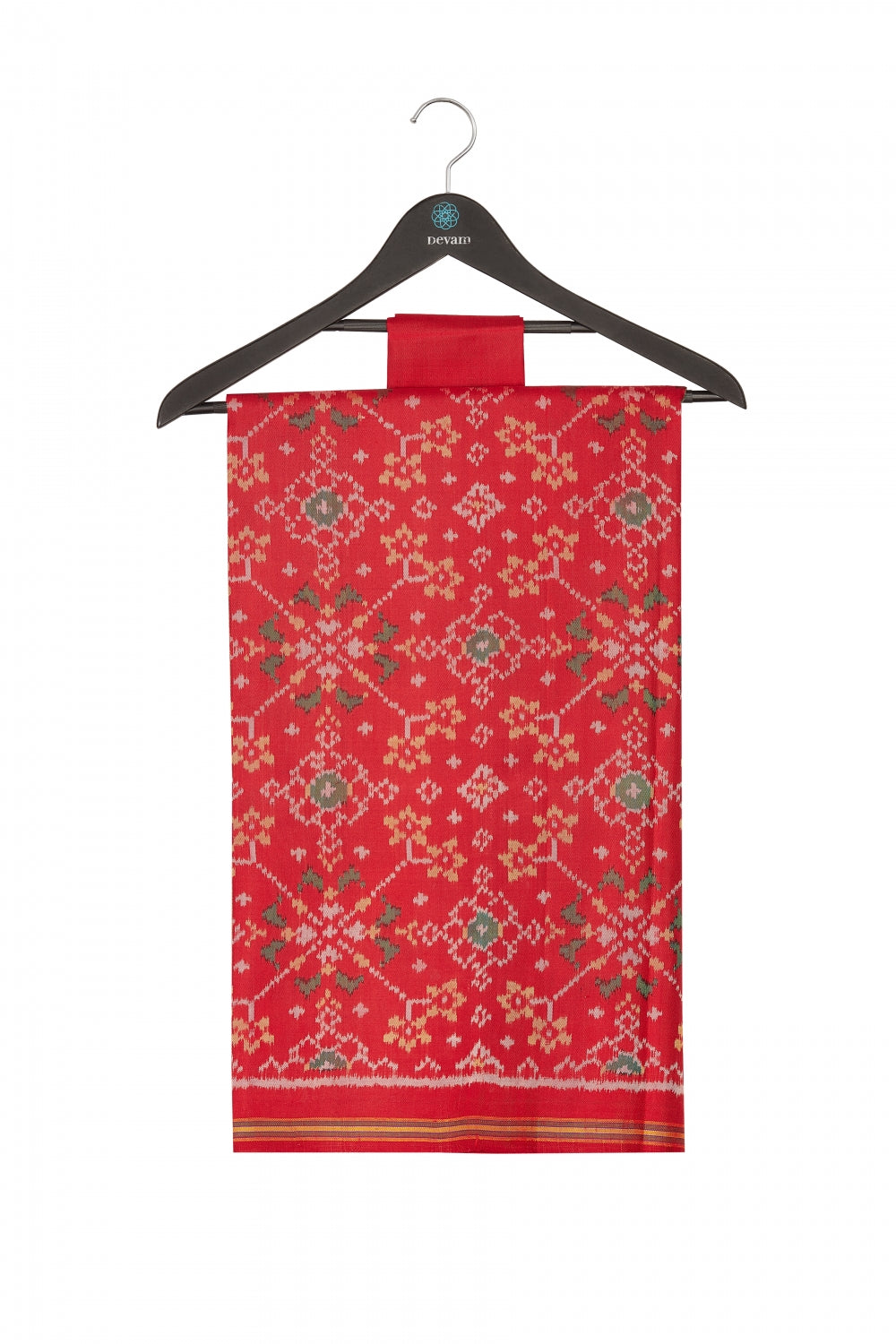 Blood Red Patterned Silk Patola Saree Devam