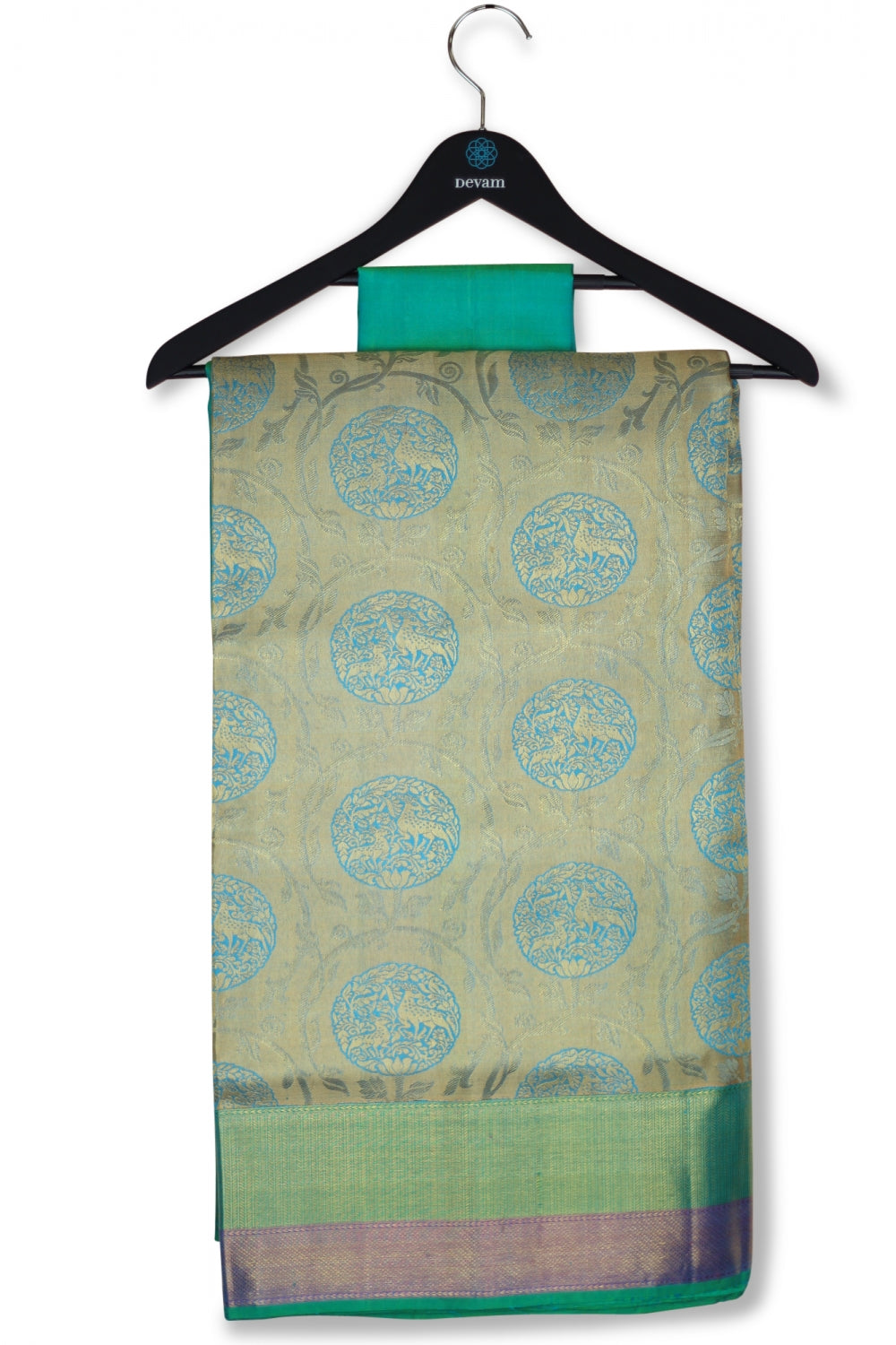 Blue & Gold Real Jari Silk Kanjeevaram Saree Devam