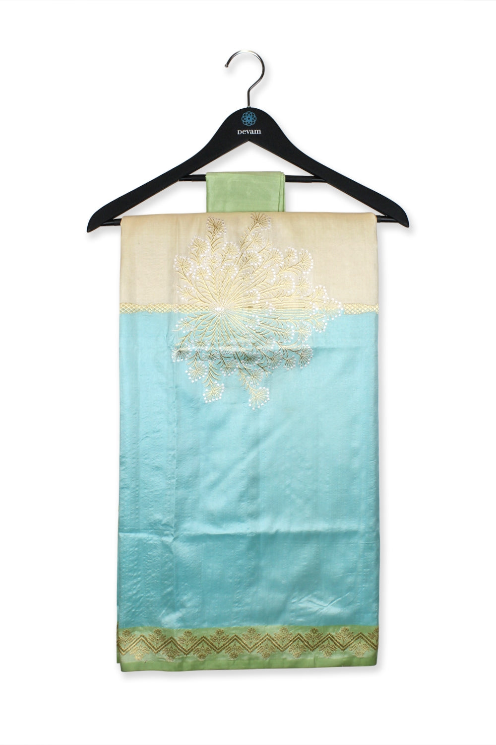 Blue & Off White Silk Banarasi Saree Devam