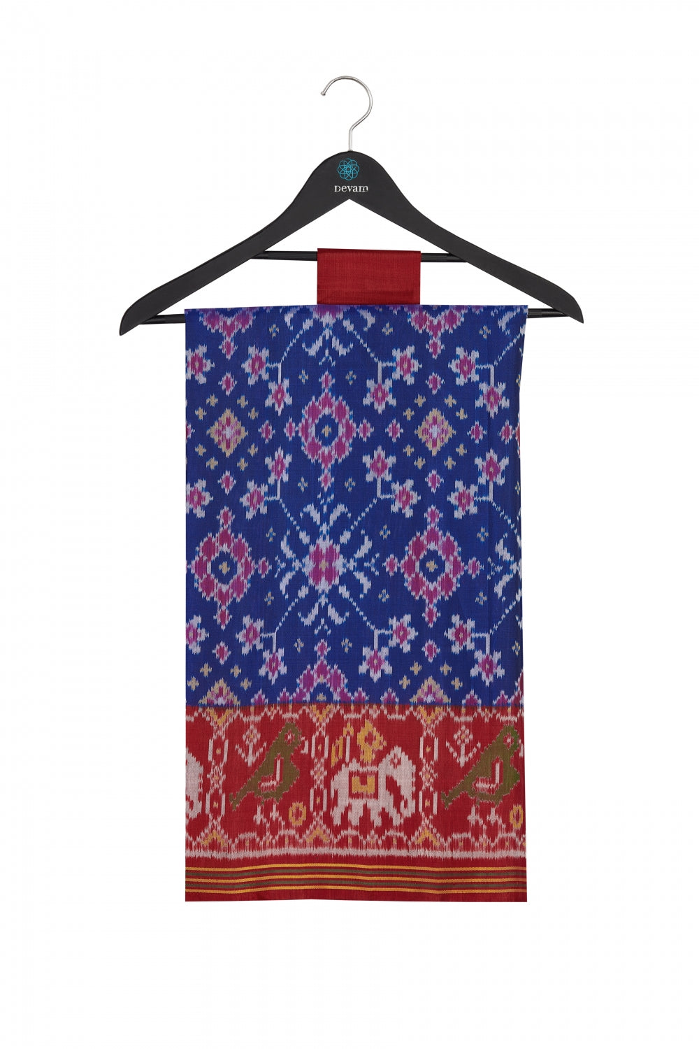 Blue & Red Silk Patola Saree Devam