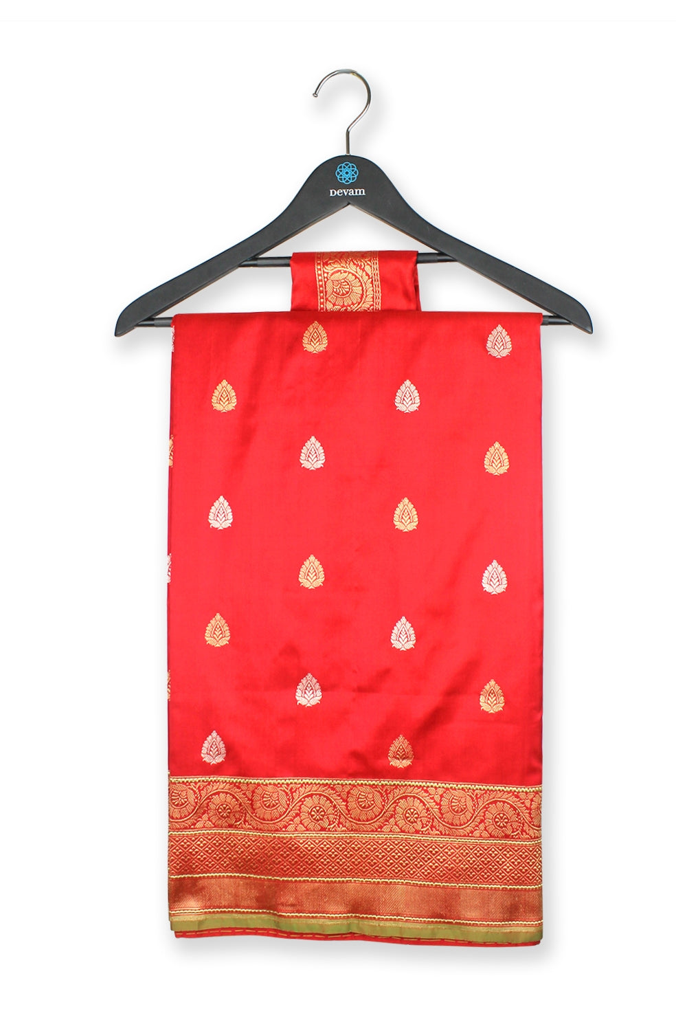 Bright Red Silk Banarasi Saree Devam