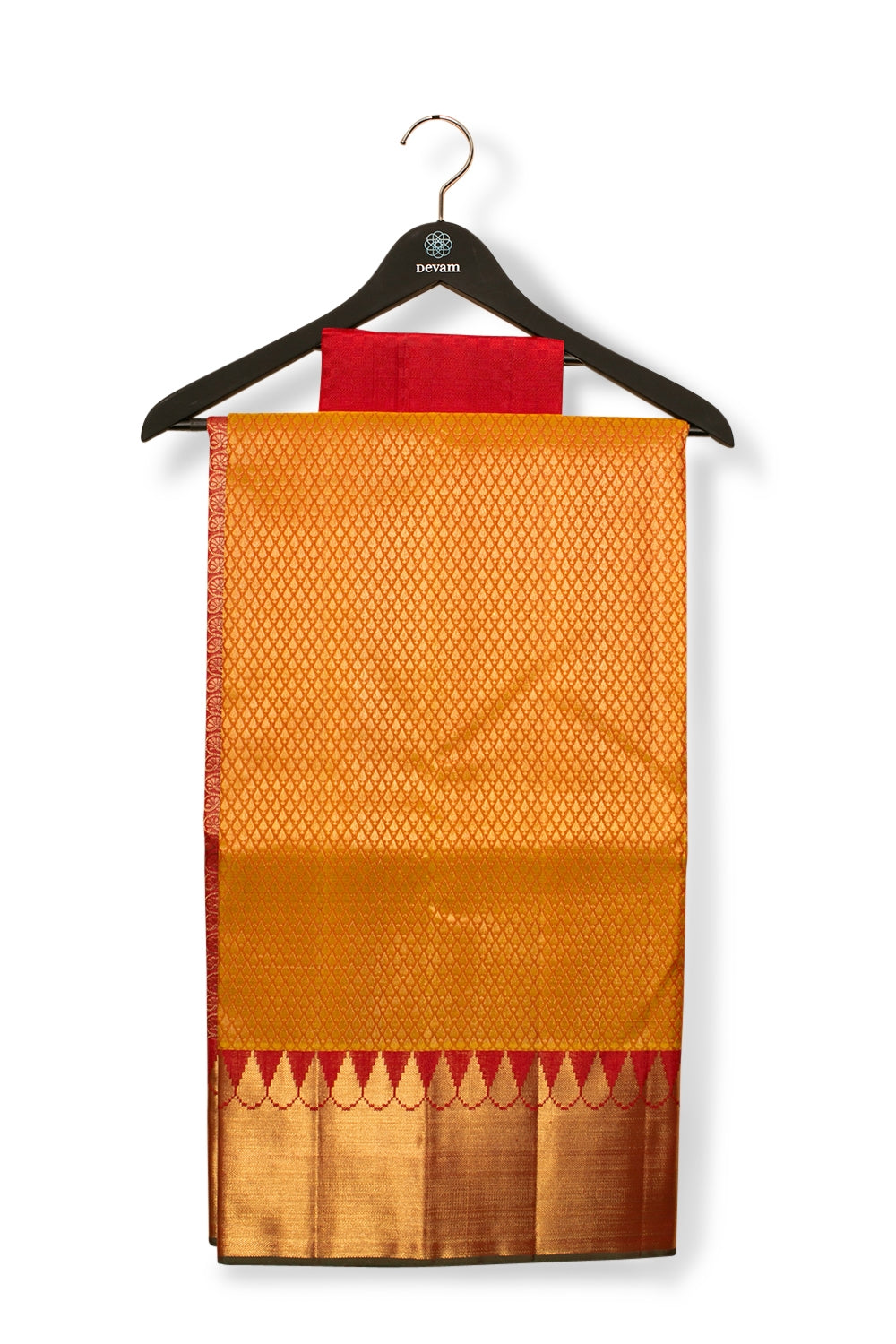 Deep Red And Real Jari Gold Silk Kanjeevaram Saree Devam