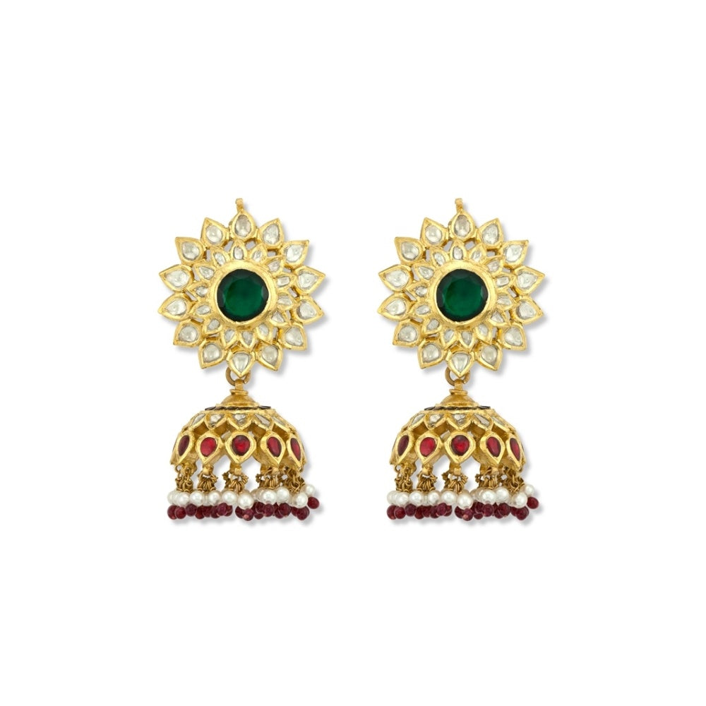 Emerald Flower Kundan Jhumka Devam