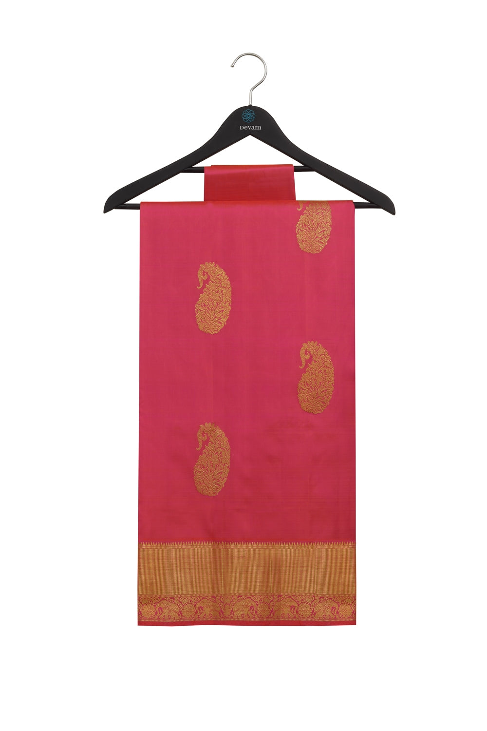 Fuchsia Mango Motif Real Jari Silk Kanjeevaram Saree Devam