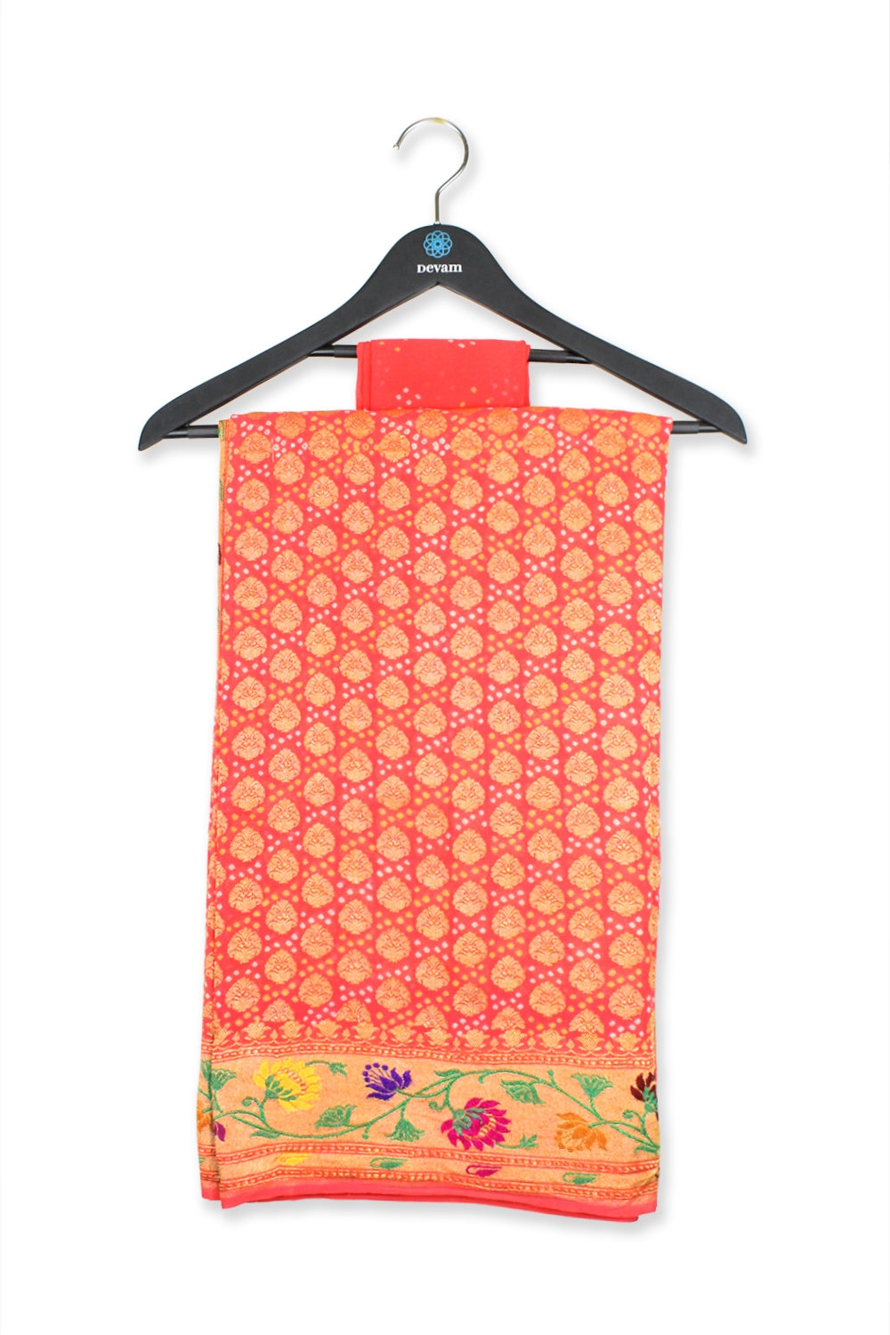Golden Bhutti Handloom Bandhej Georgette Saree Devam