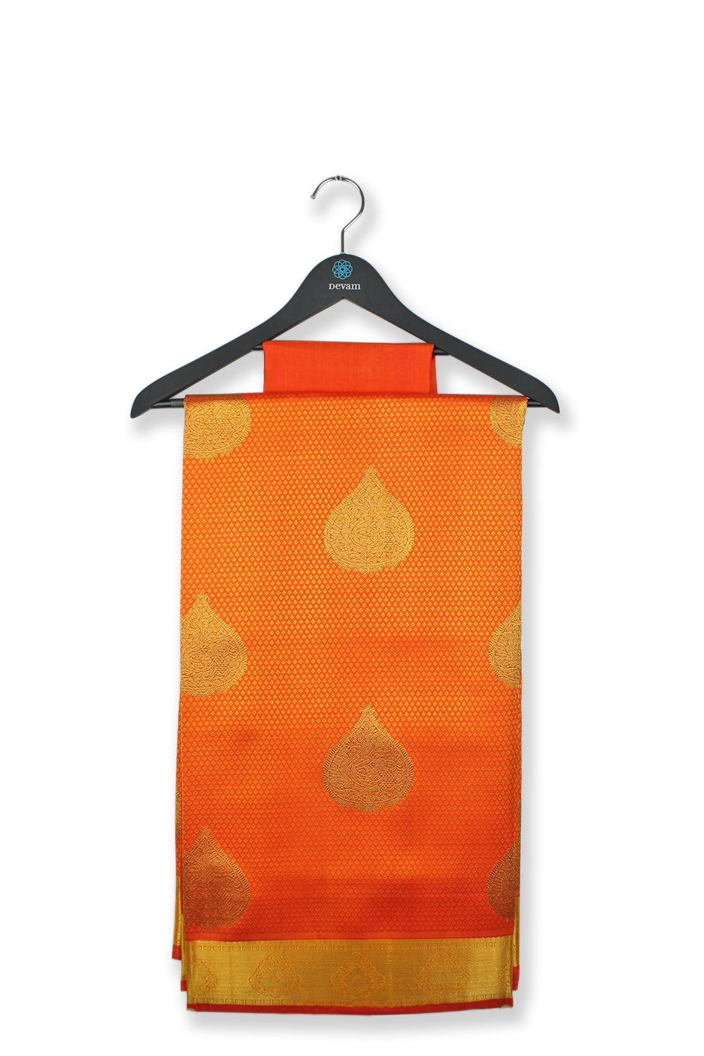 Golden Orange Silk Kanjeevaram Saree Devam