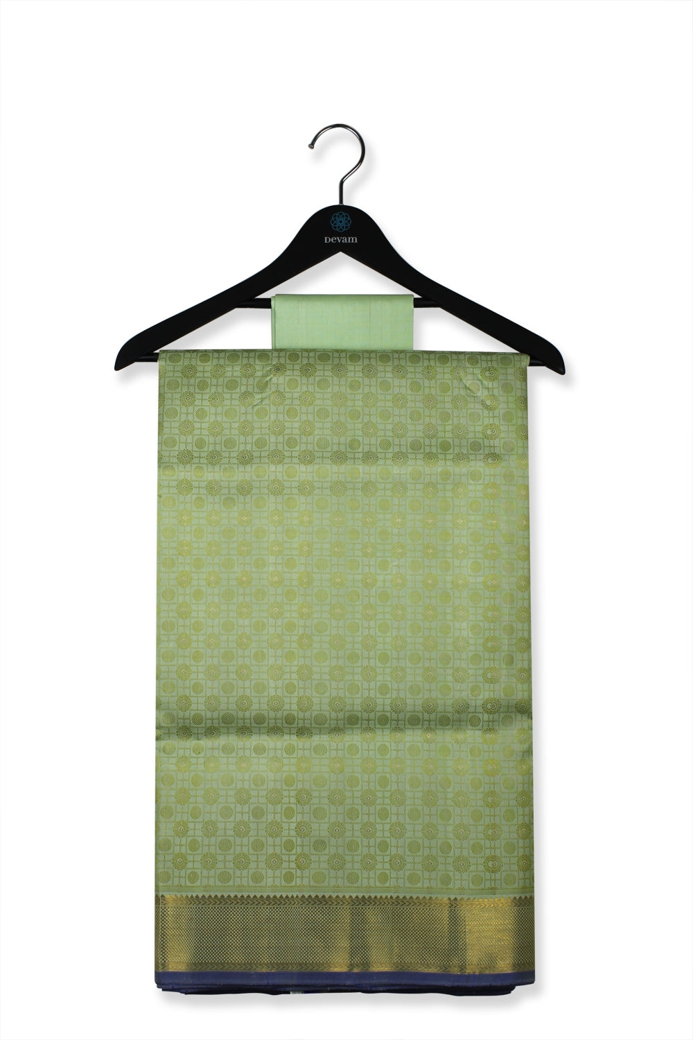 Light Green Cross & Circle Silk Kanjeevaram Saree Devam