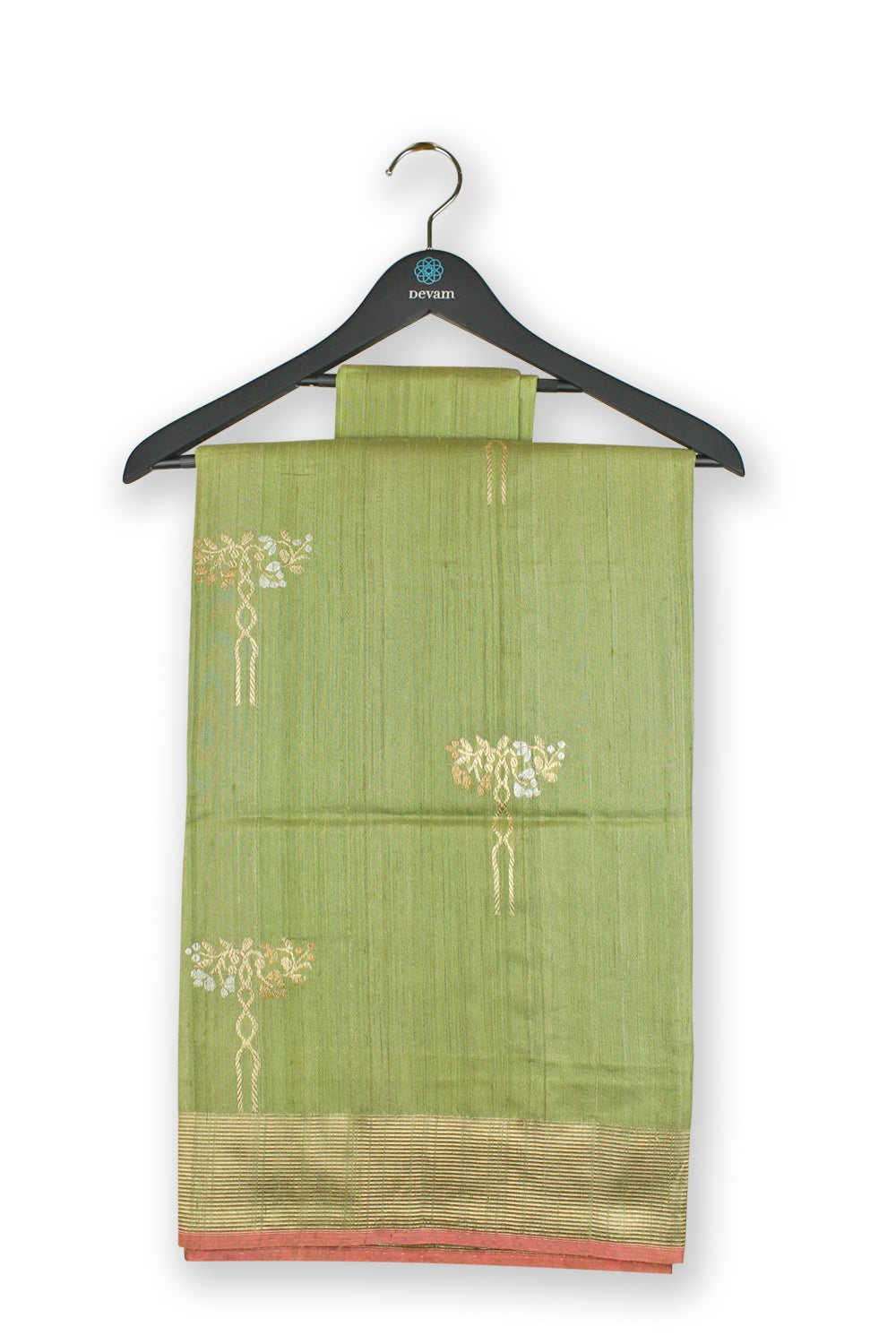 Light Green & Gold Handloom Muga Silk Banarasi Saree Devam