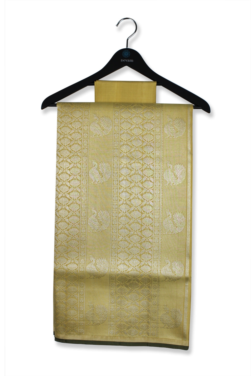 Light Yellow Gold Silk Kanjeevaram Saree Devam