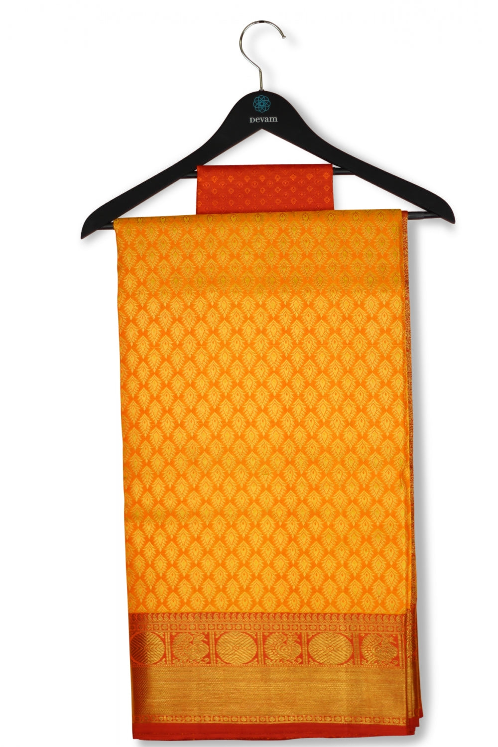 Mandarin Orange Silk Kanjeevaram With Real Jari Gold Devam