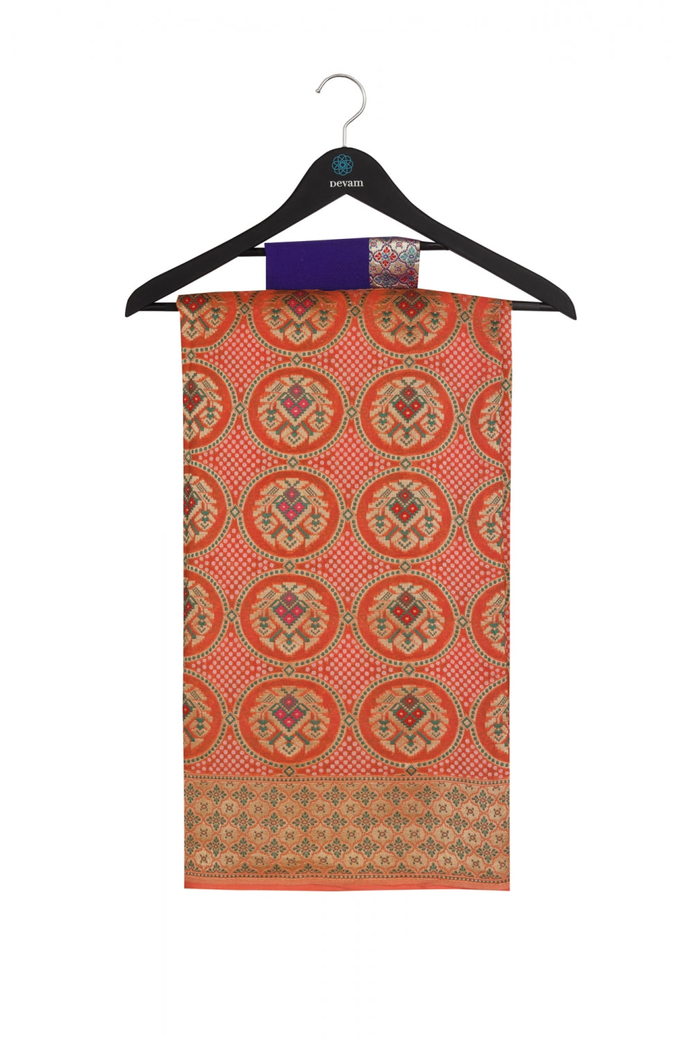 Orange Traditional Chakra Textured Georgette Banarasi Saree Devam