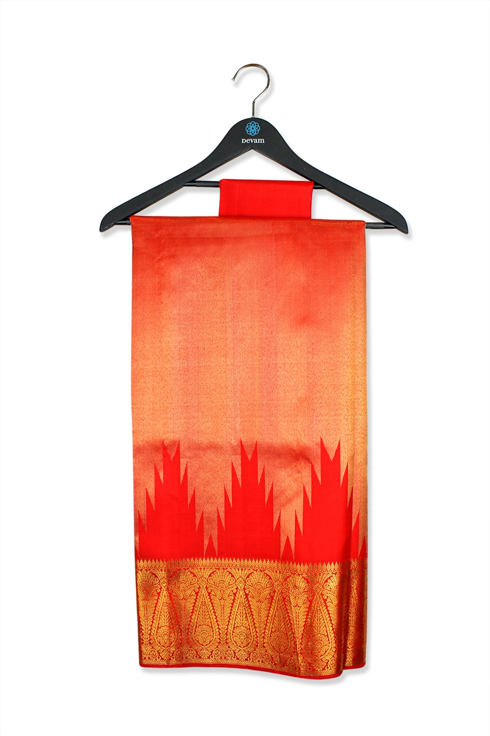 Real Jari Fiery Red Silk Kanjeevaram Saree Devam