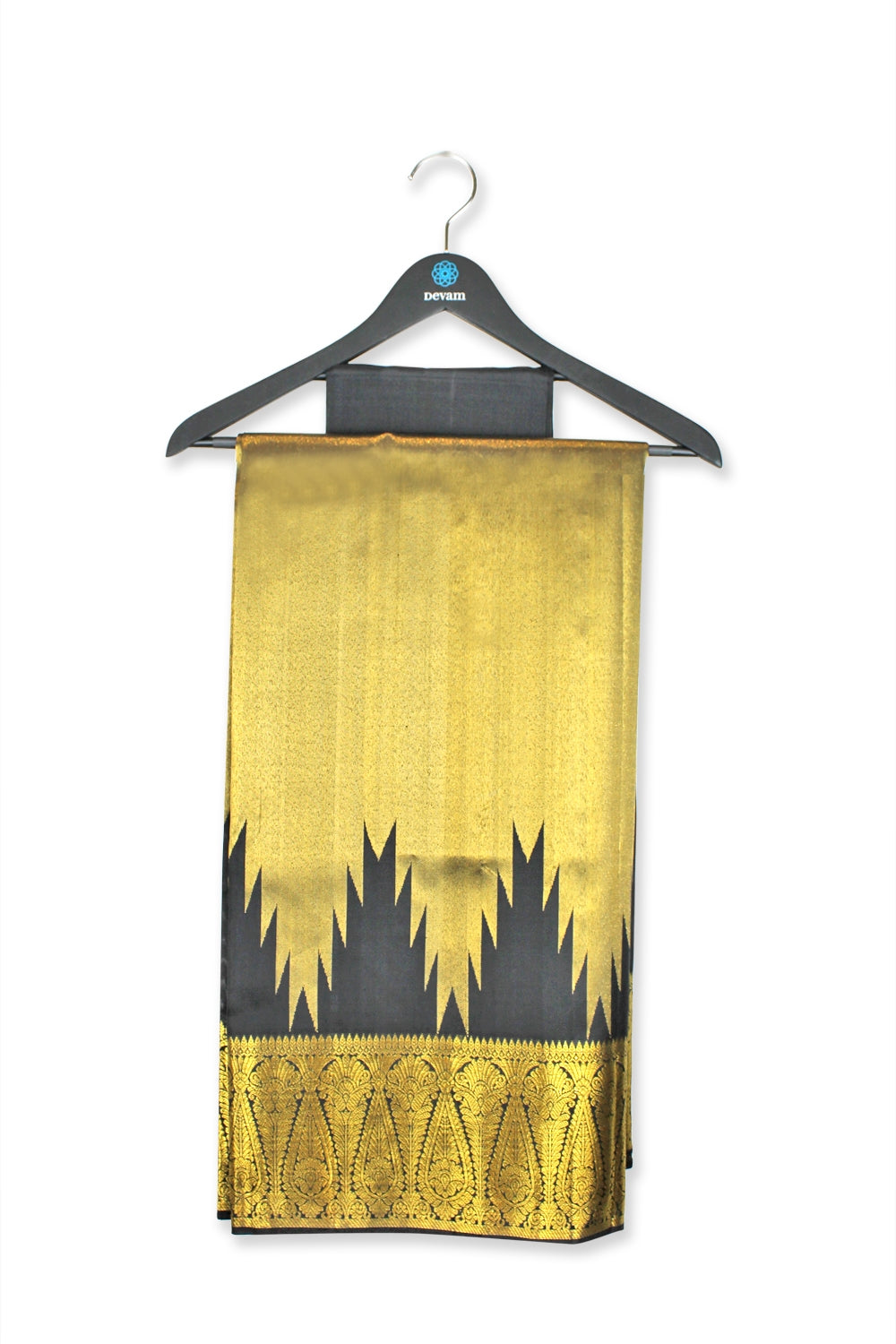 Real Jari Gray And Gold Silk Kanjeevaram Saree Devam