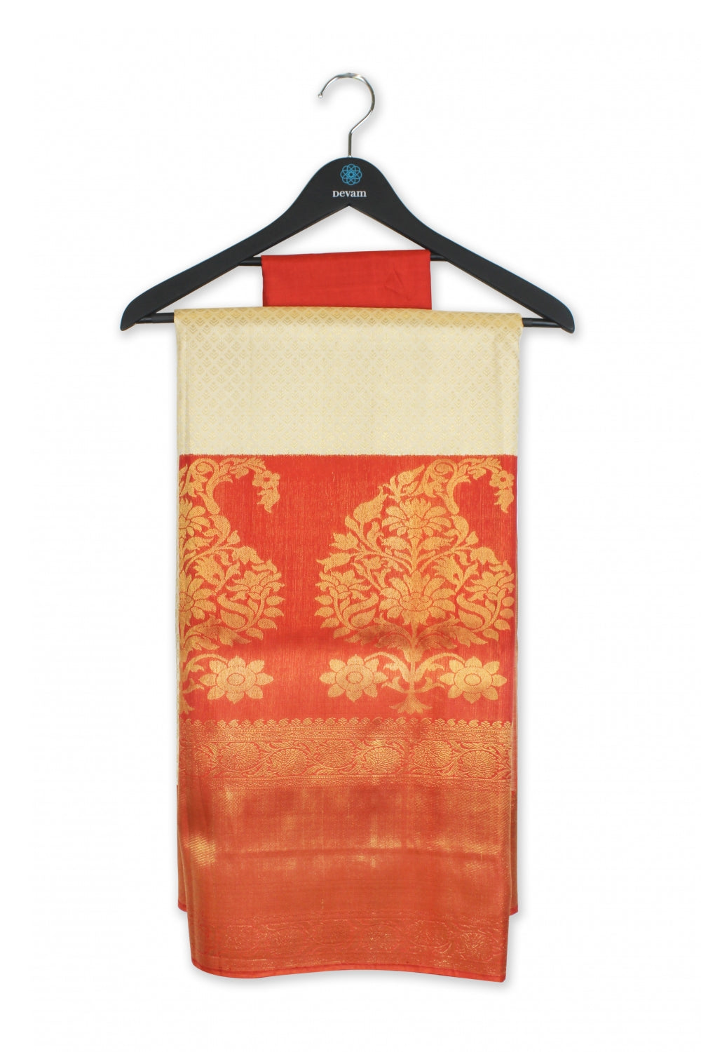 Real Jari Huge Border Floral Mango Silk Kanjeevaram Saree Devam