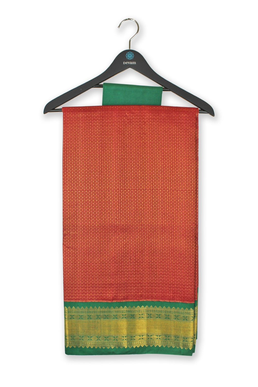 Real Jari Orange and Green Silk Kanjeevaram Saree Devam