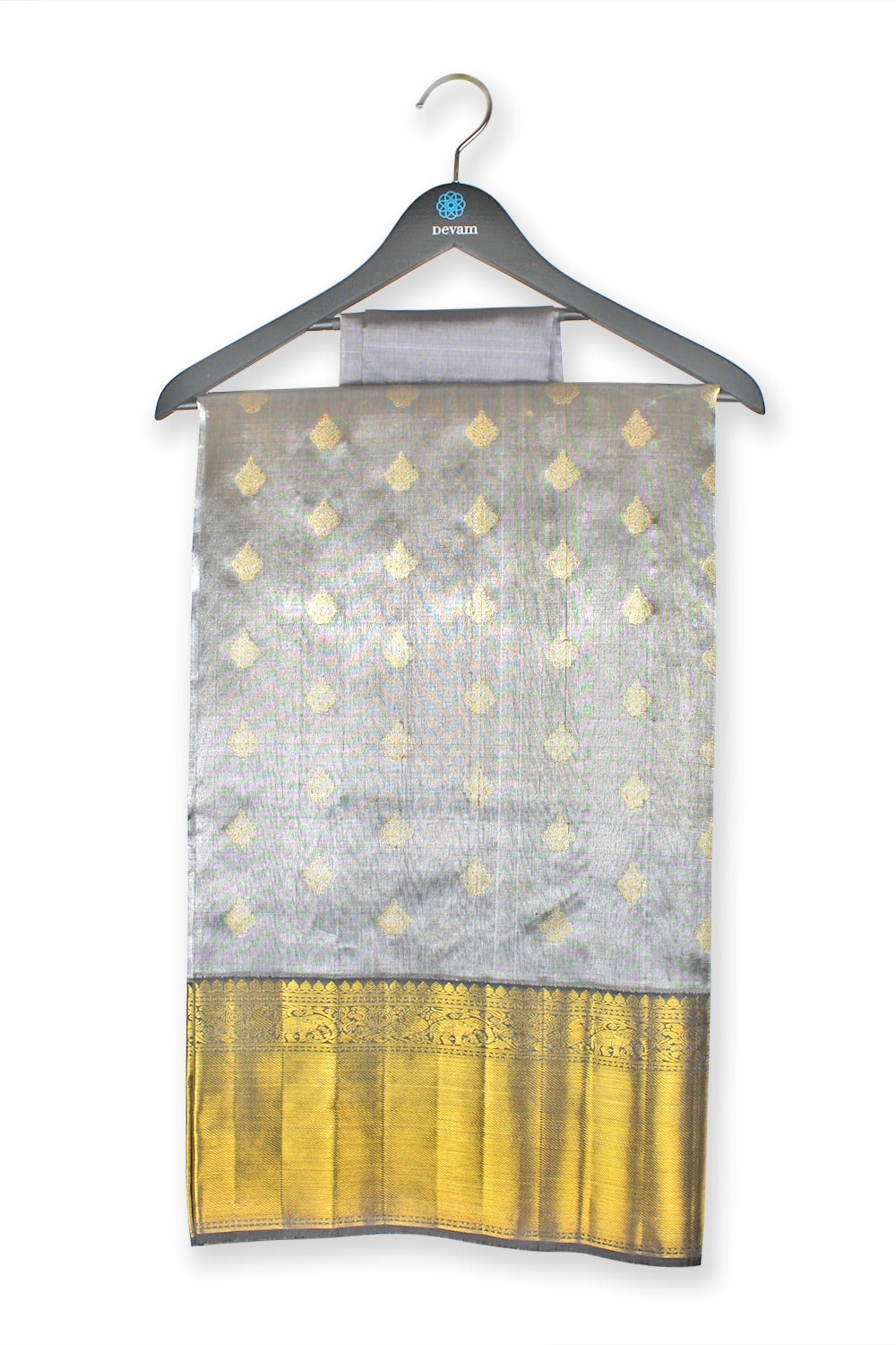 Real Jari Silver And Gold Silk Kanjeevaram Saree Devam