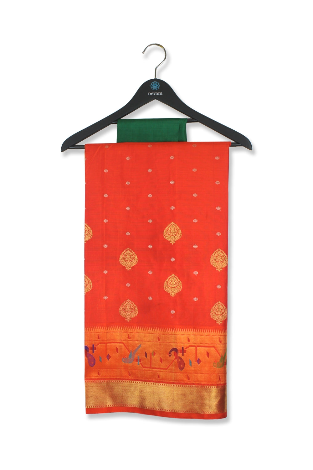 Real Jari Sunset Orange Silk Kanjeevaram Saree Devam