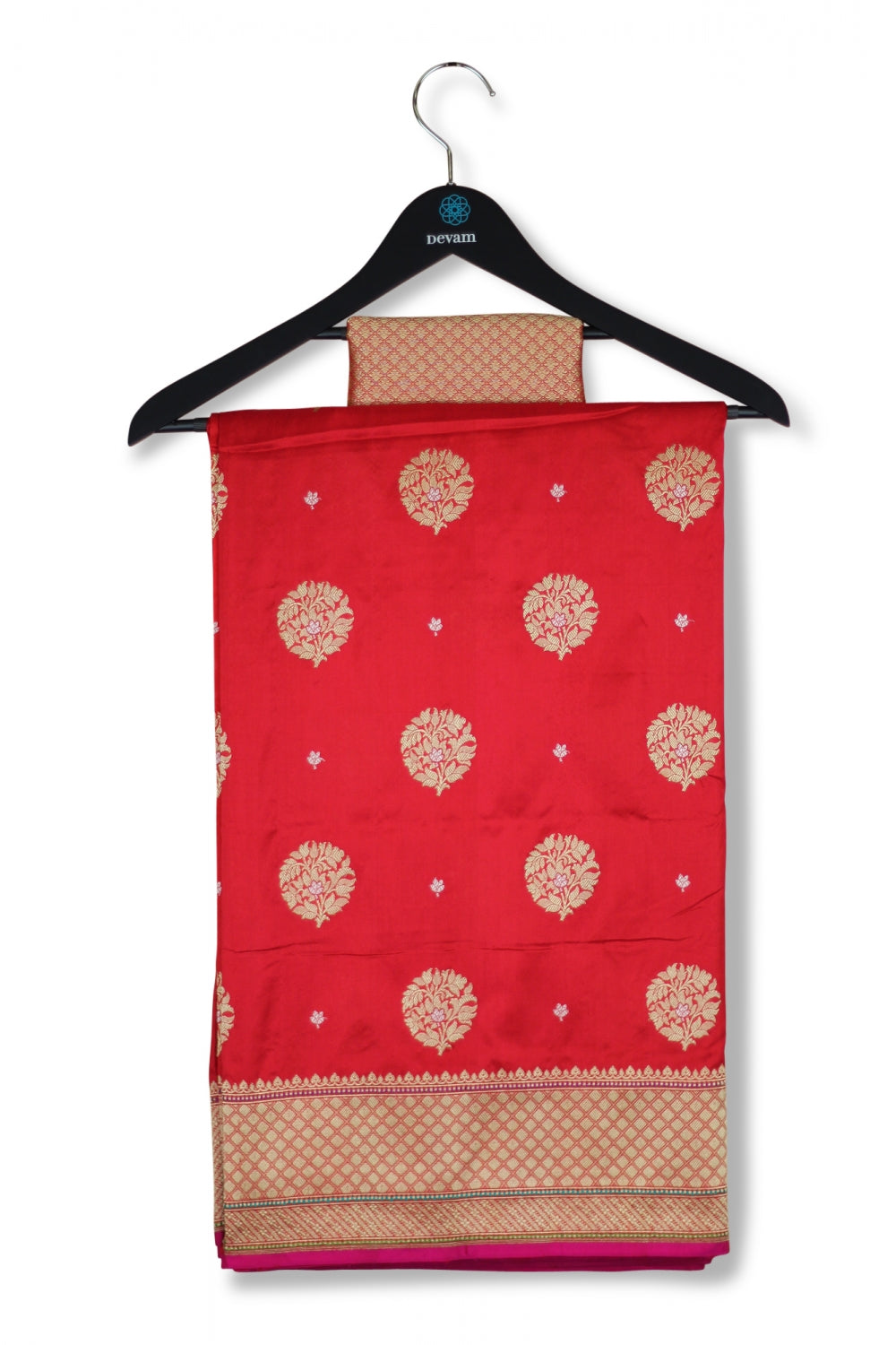 Red Banarasi Silk Saree With Brocade Blouse Devam