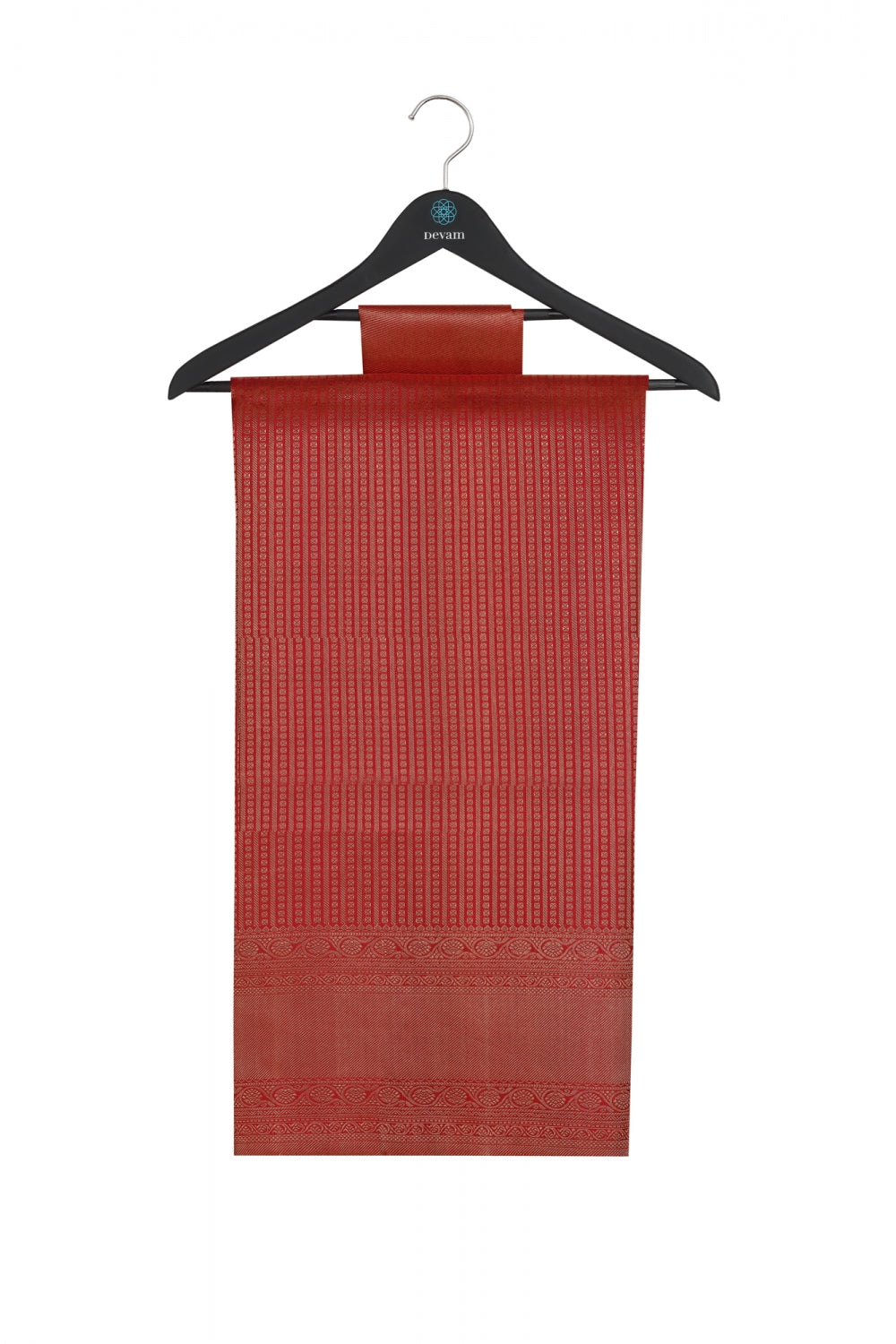 Red Bodied Real Jari Checked Silk Kanjeevaram Saree Devam