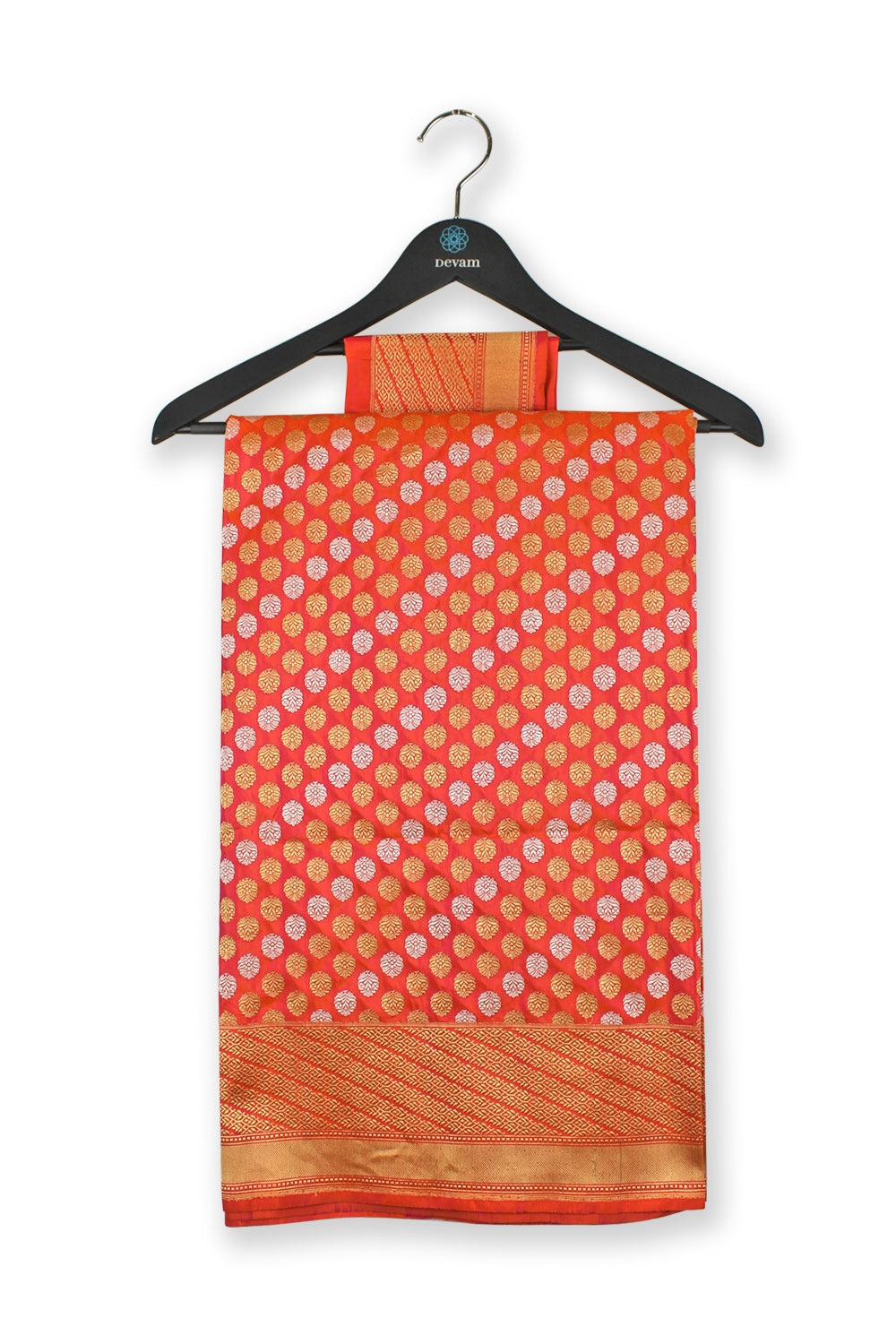 Red Gold And Silver Silk Banarasi Saree Devam