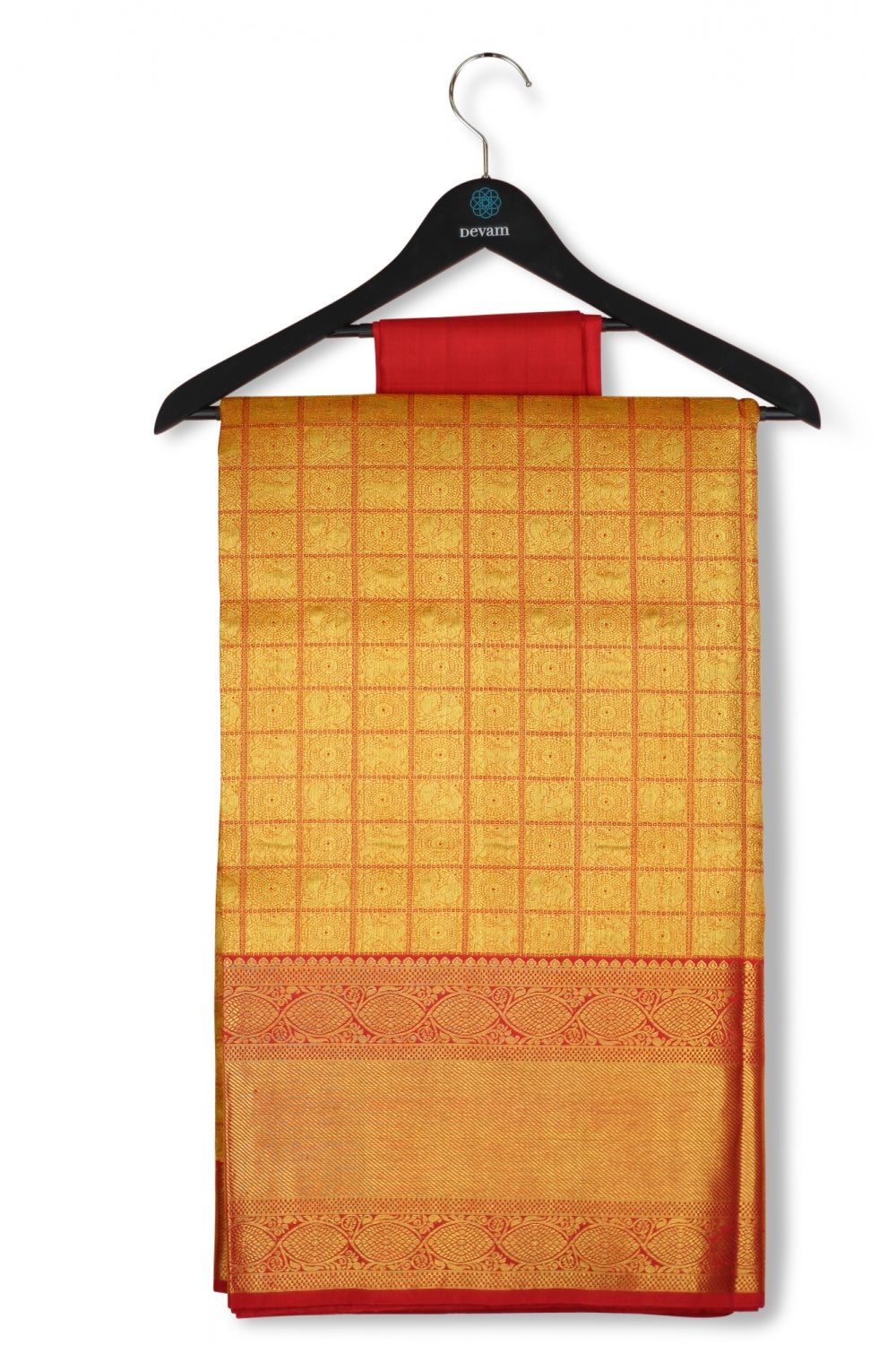 Red & Gold Real Jari Morchakra Silk Kanjeevaram Saree Devam