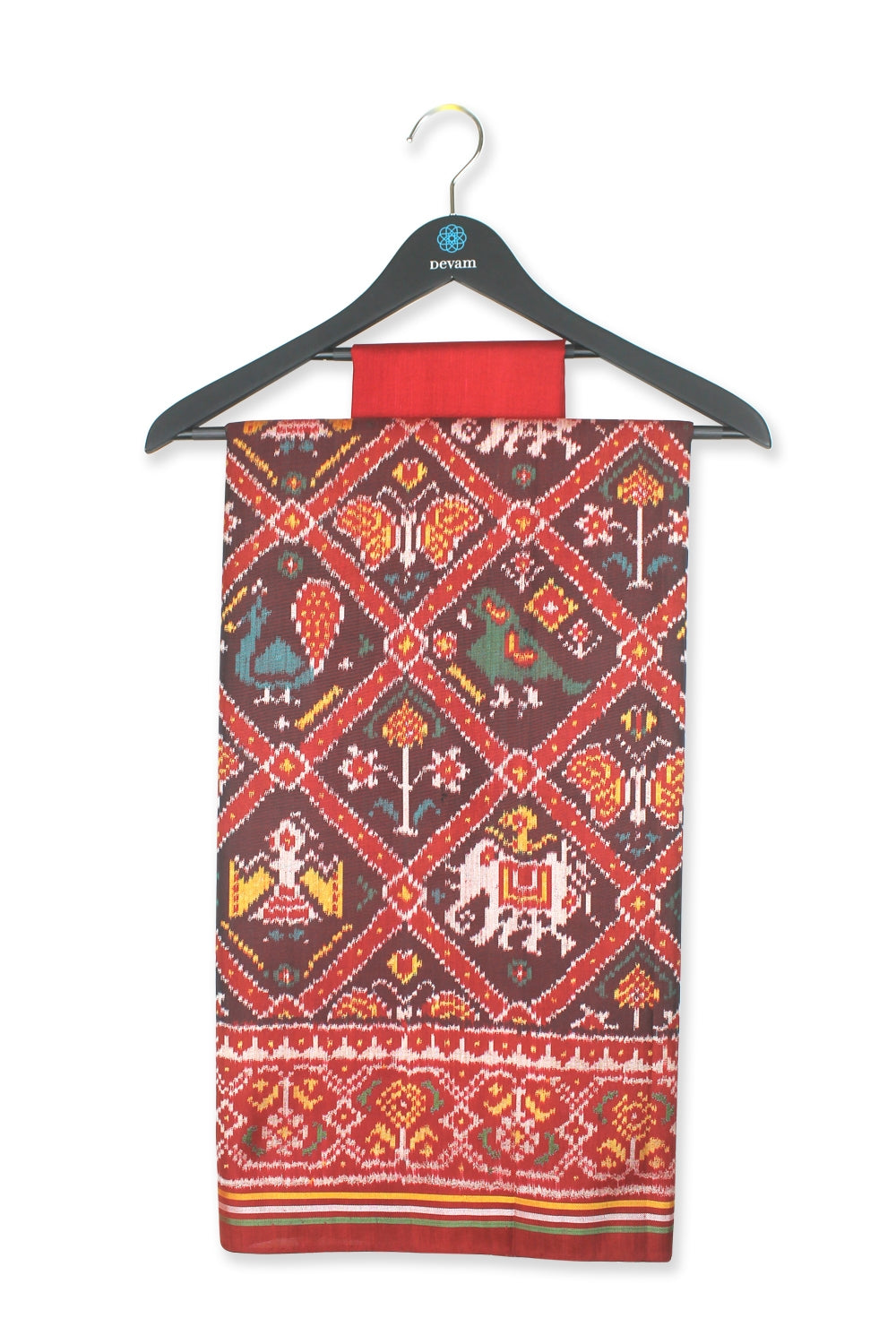 Red Single Ikkat Silk Patola Saree Devam