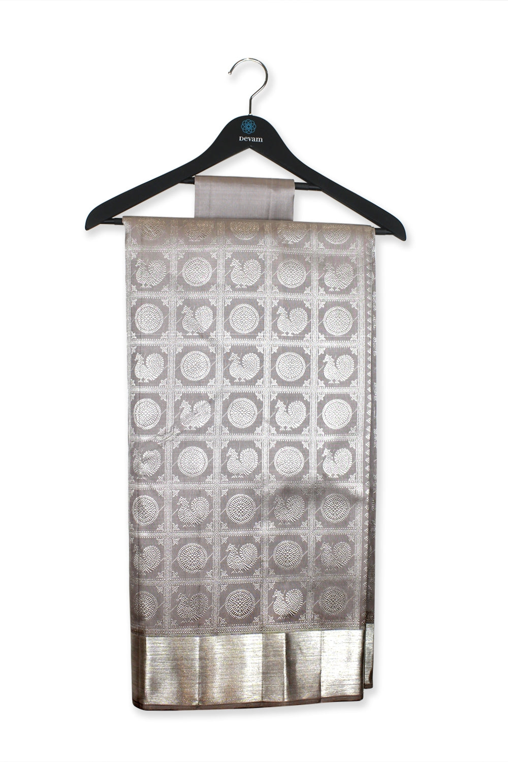 Silver Real Jari Kanjeevaram Silk Saree Devam