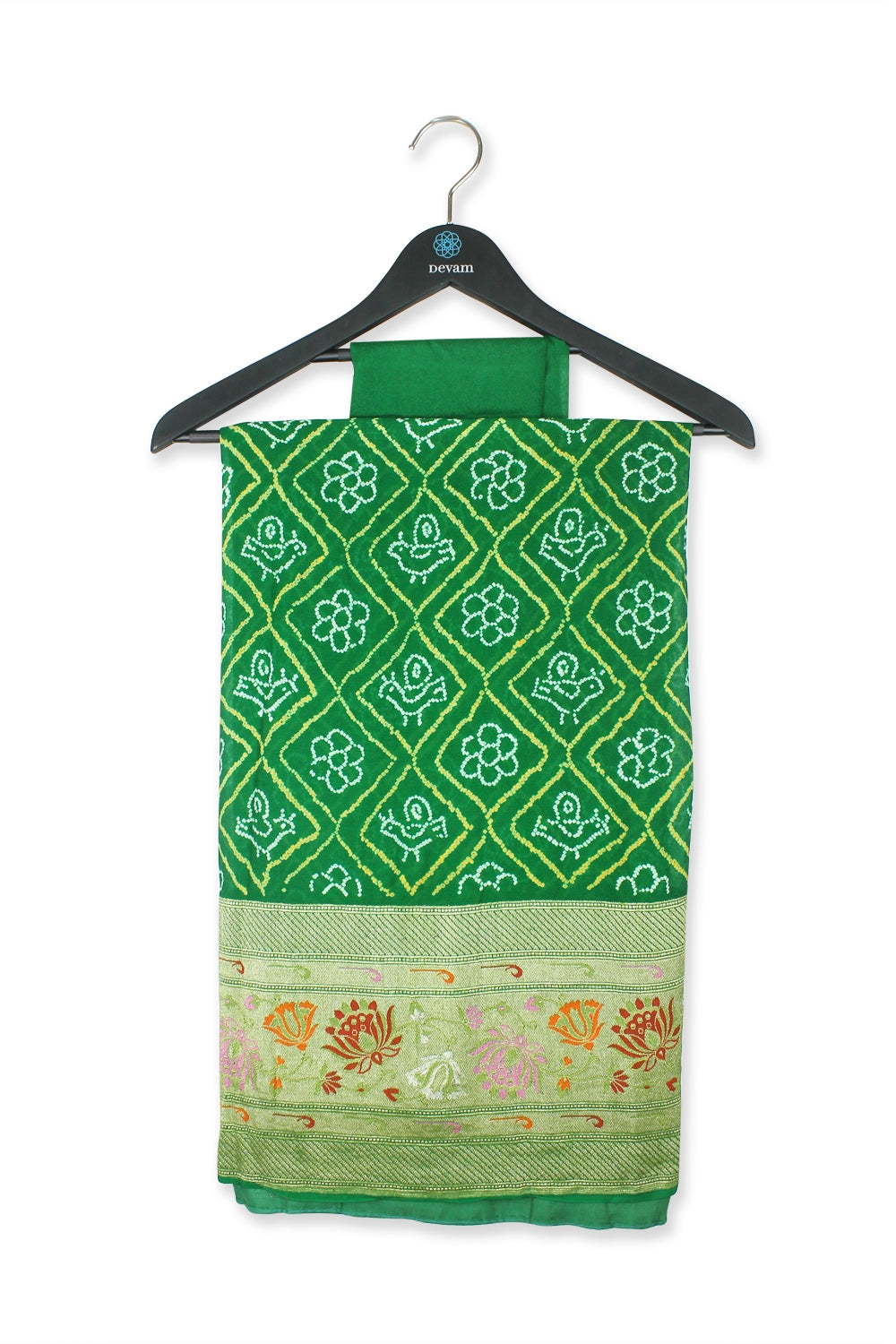 Simple Green Georgette Bandhej Saree Devam
