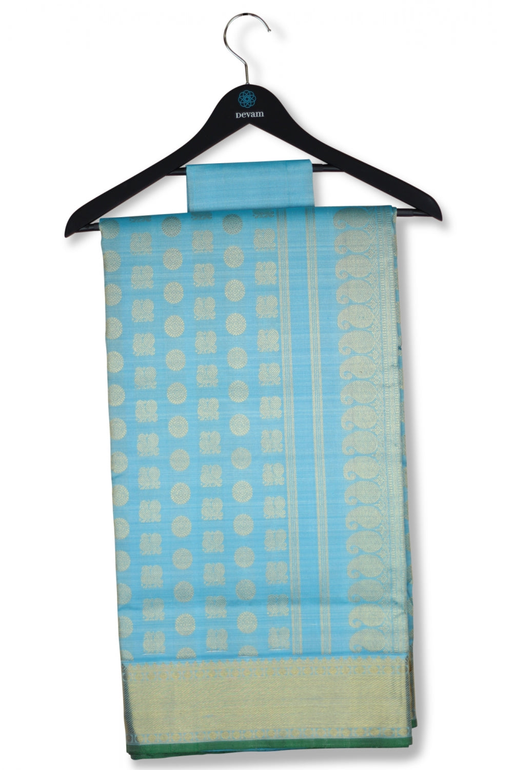 Sky Blue Silk Kanjeevaram With Real Jari Bhuttis Devam