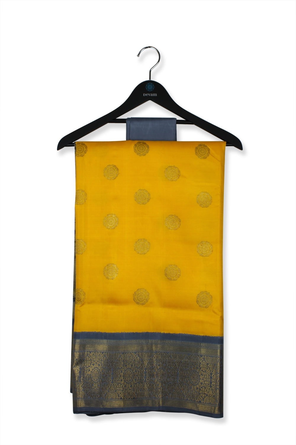 Sunflower Yellow & Cornflower Blue Silk Kanjeevaram Saree Devam