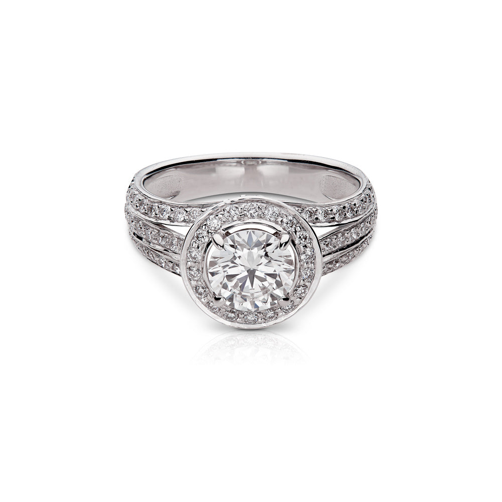 Triple-Shank Halo Diamond Engagement Ring Devam