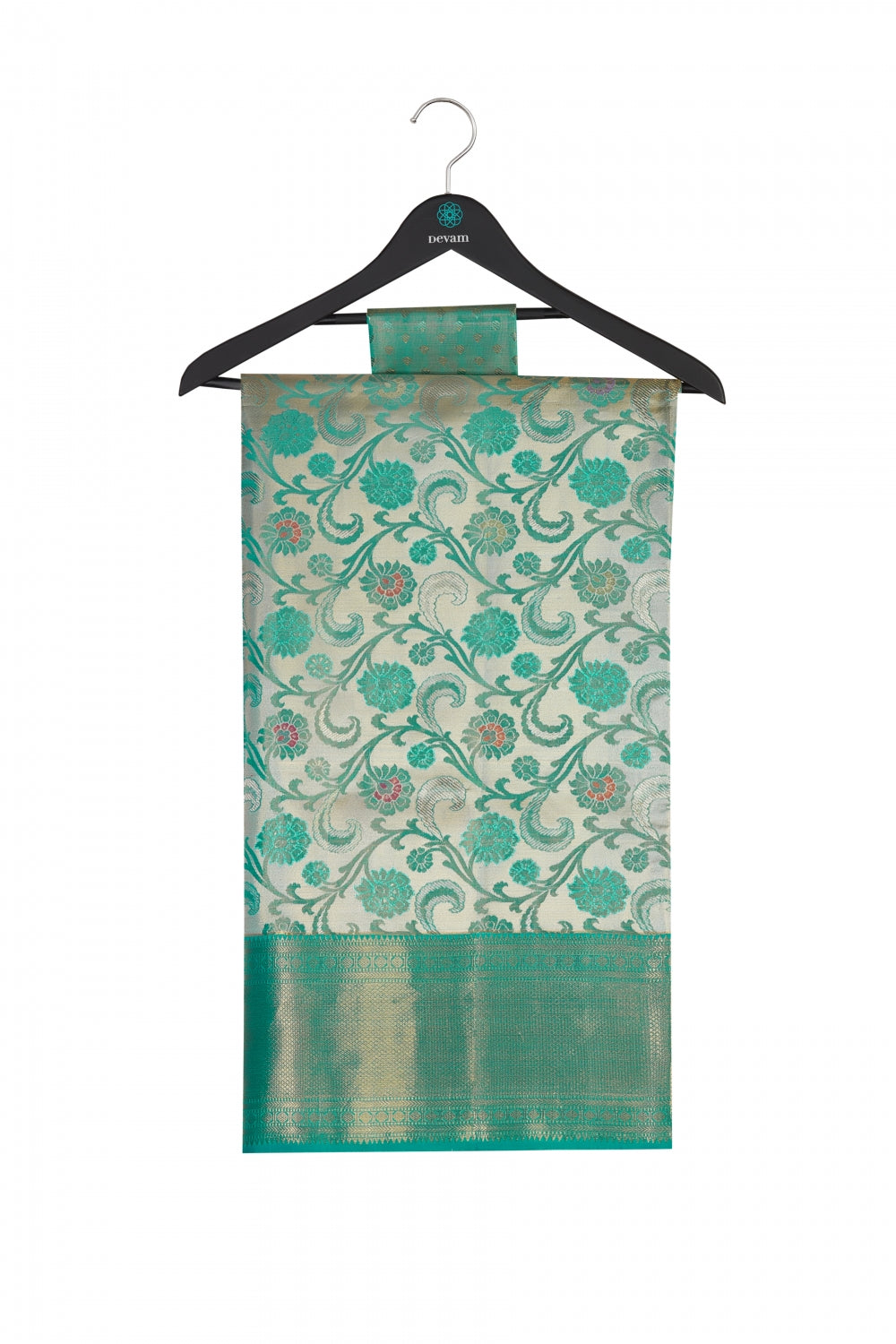 Turquoise Silk Kanjeevaram Saree Devam