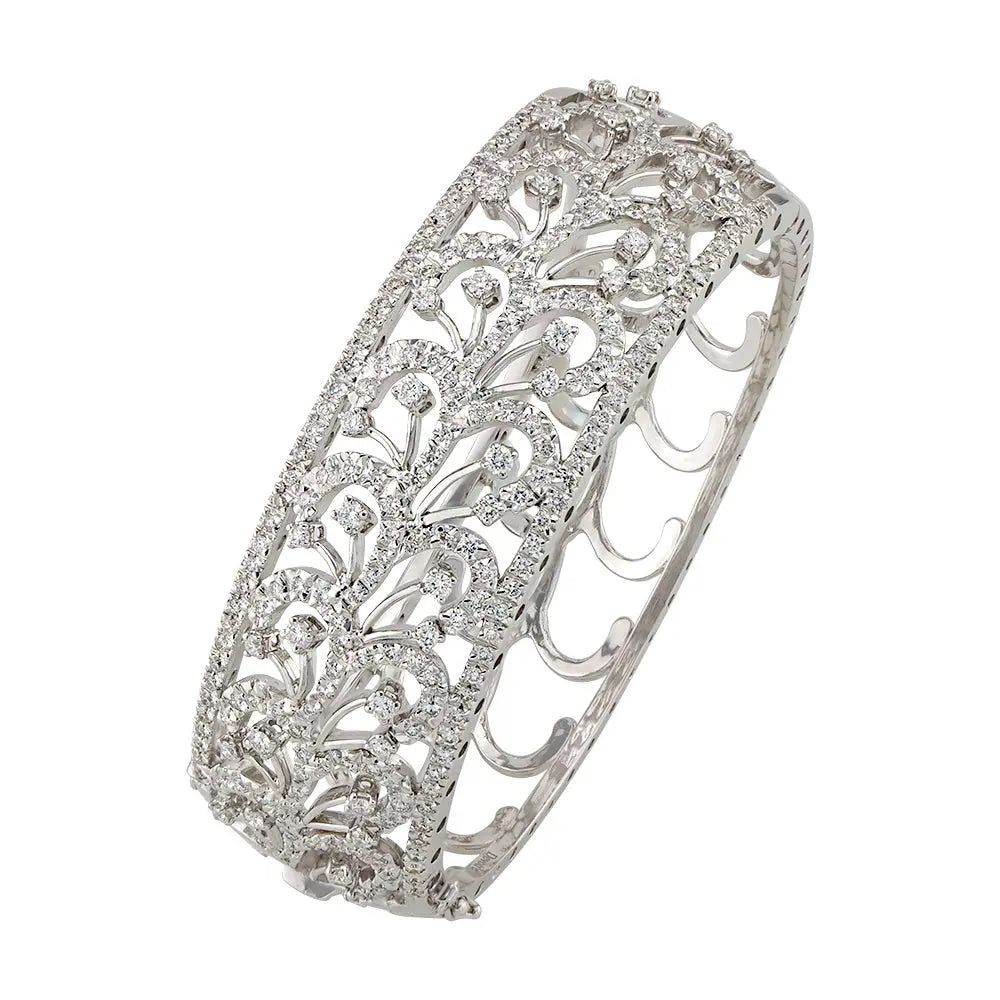 Victorian Leaf Diamond White Gold Bangle Bracelet Devam