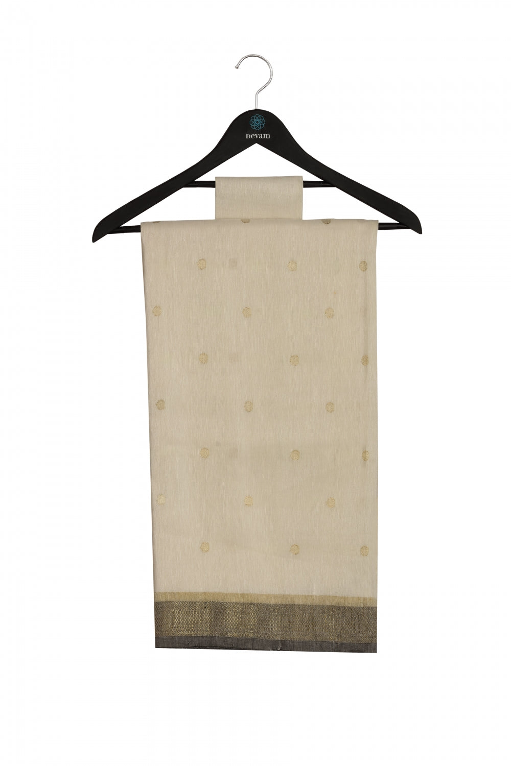 White and Gold Paithani Handloom Saree with Purple Flower Motif Devam