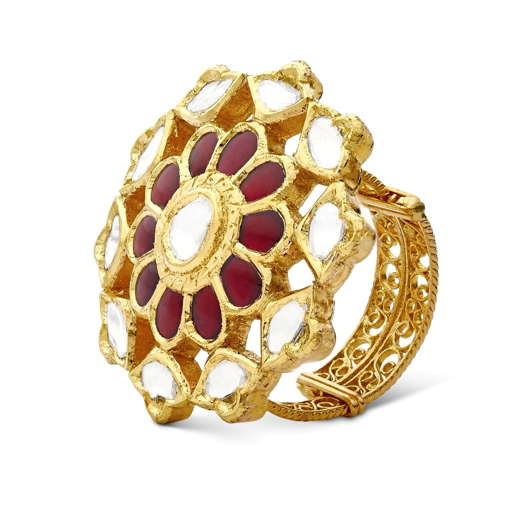 Crowned Ruby Floral Ring Devam