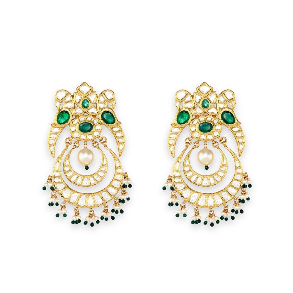 Poised Emerald Peacock Chandbali Earrings Devam