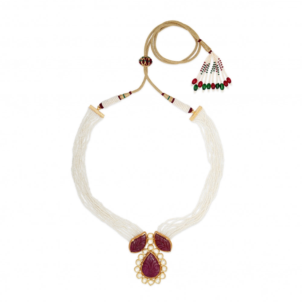 Traditional Hand-Carved Floral Ruby Necklace Set Devam