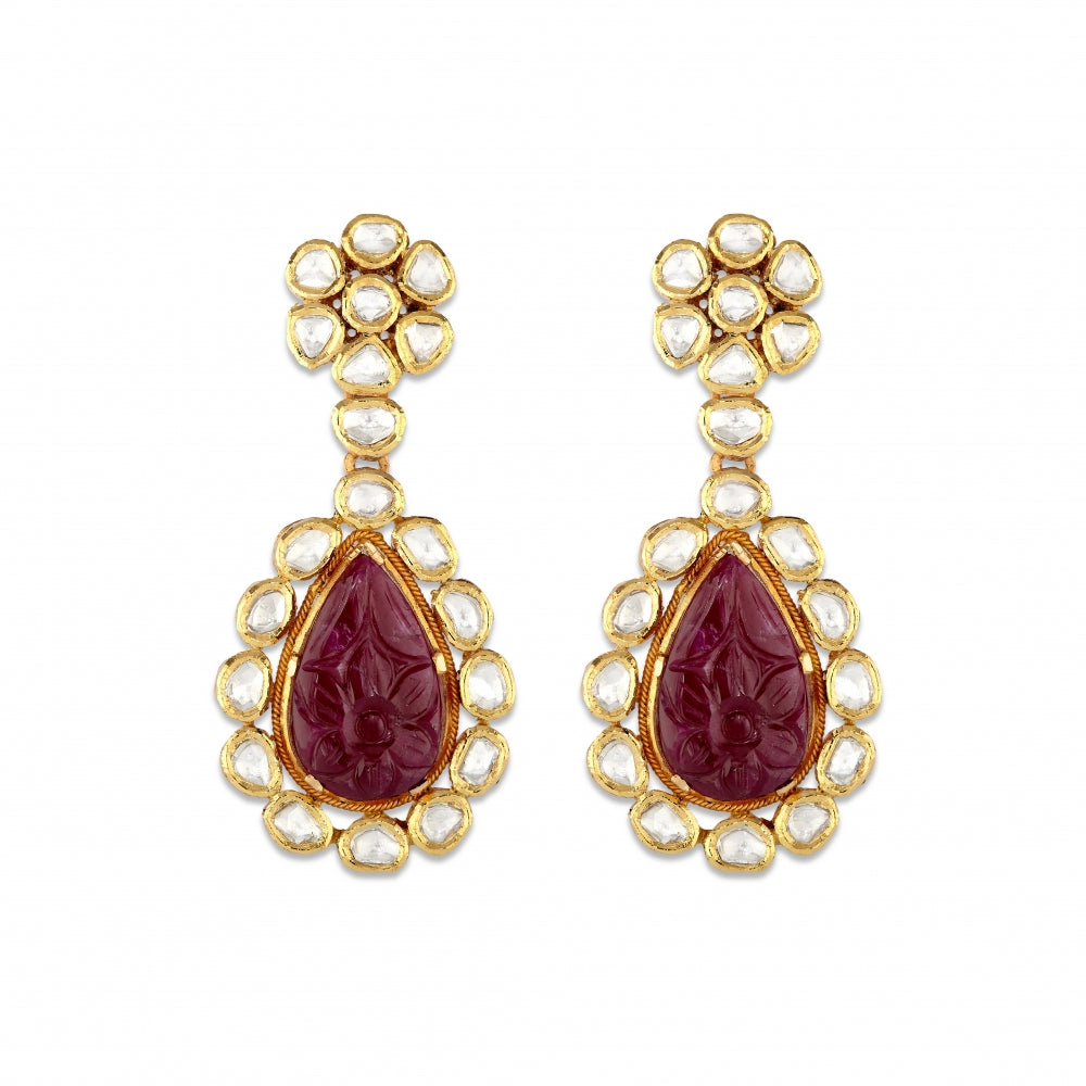 Traditional Hand-Carved Floral Ruby Necklace Set Devam