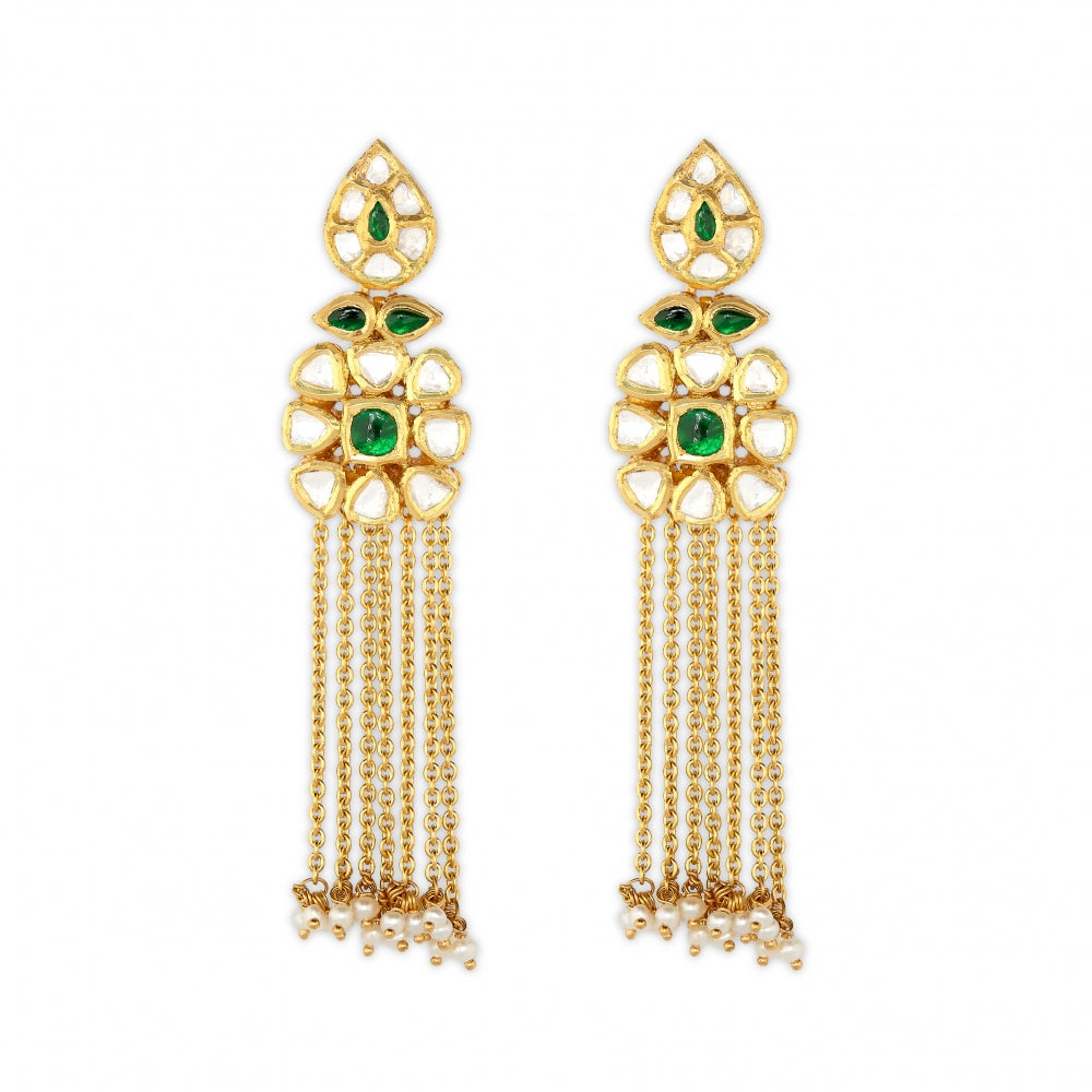 Floral Temple Emerald Necklace Set Devam