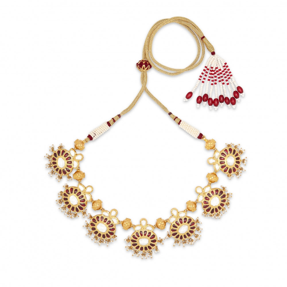 Diamond & Ruby Talisman 22k Yellow Gold Necklace Set Devam
