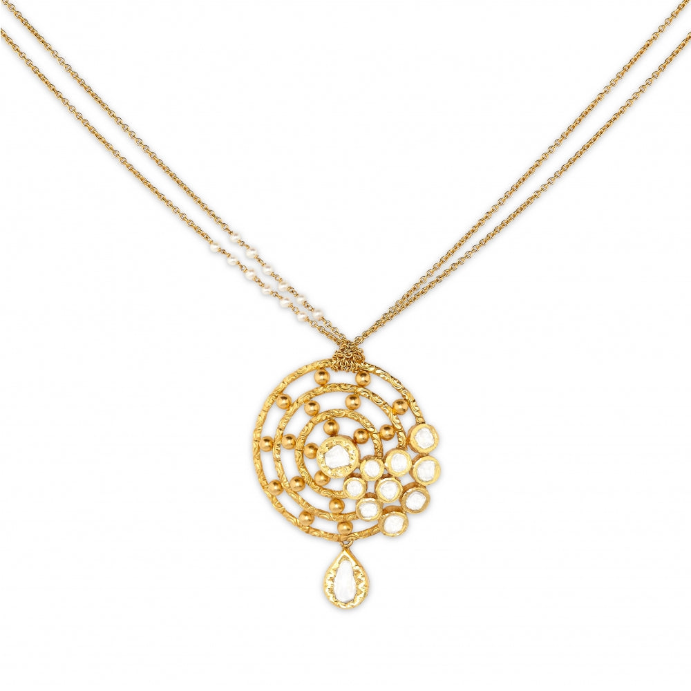 22k Yellow Gold Celestial Diamond Pendant Necklace Set Devam