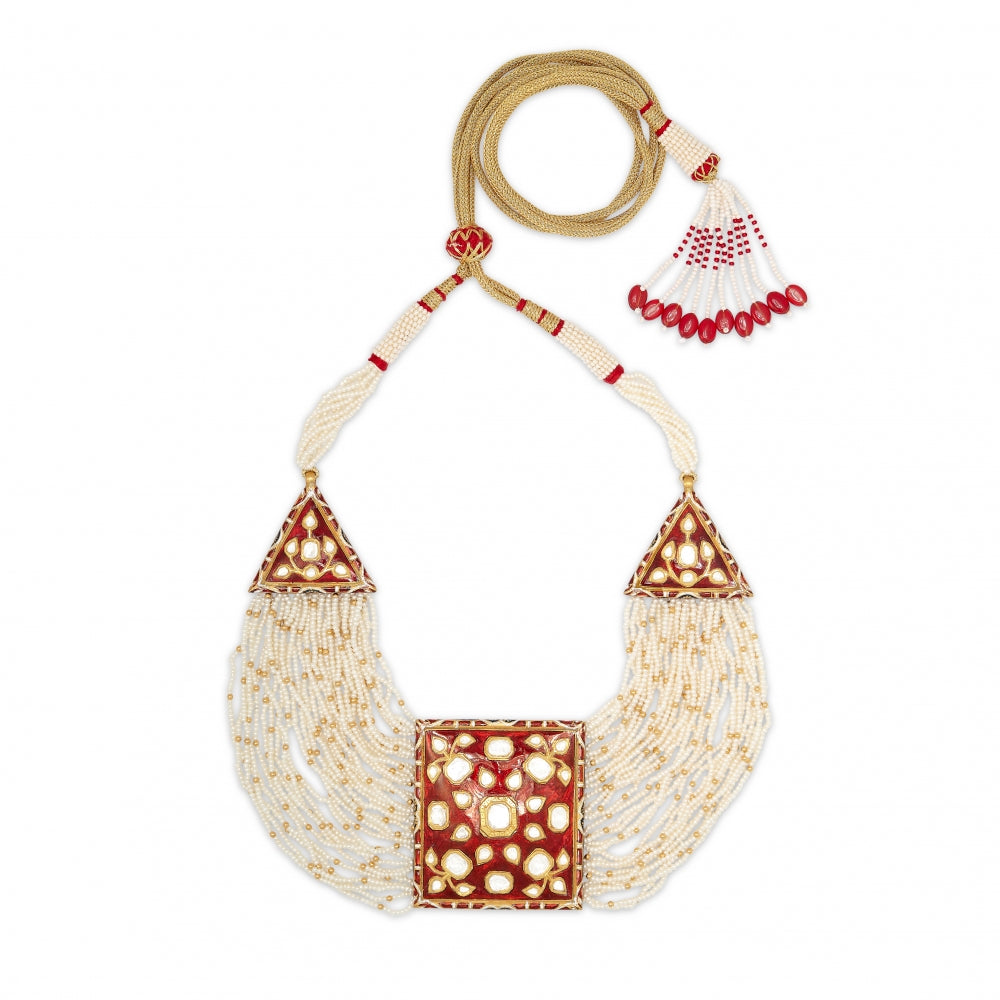 Traditional Pearl Strand And Red Tile Necklace Set Devam
