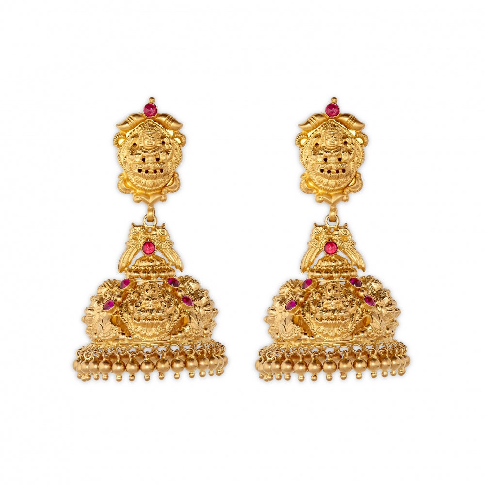 22k Yellow Gold Ruby Temple Jhumki Earrings Devam